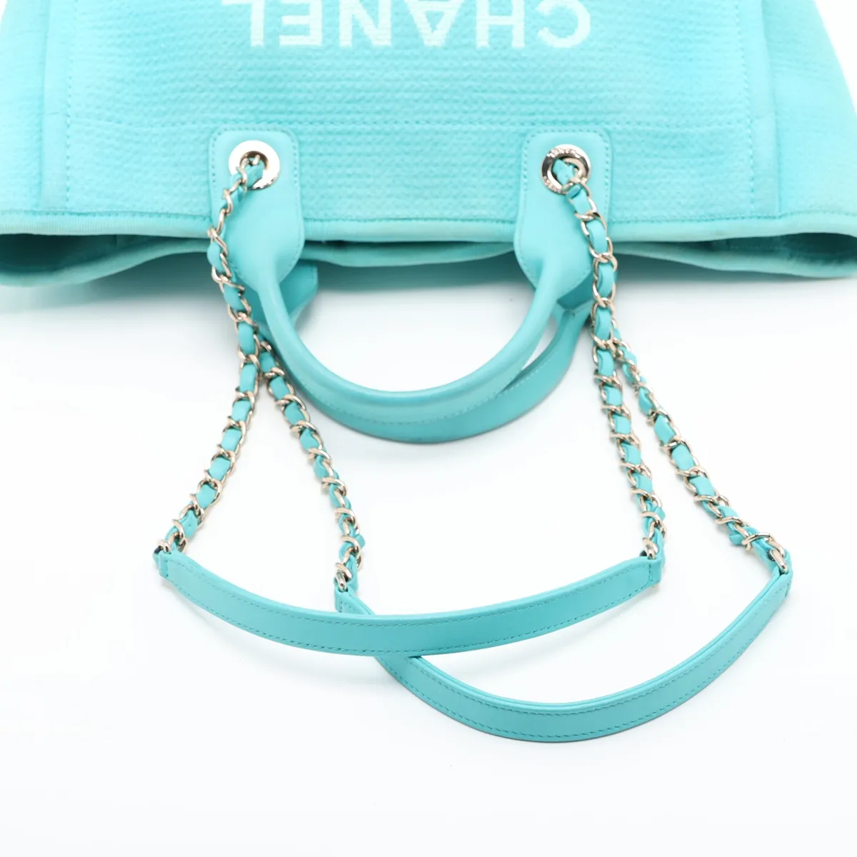 Deauville MM Canvas 2-Way Tote Bag, Blue with Gold Hardware, U86NXN9G, Random Plate — view 5