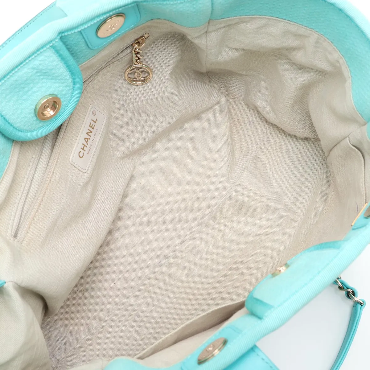 Deauville MM Canvas 2-Way Tote Bag, Blue with Gold Hardware, U86NXN9G, Random Plate — view 7