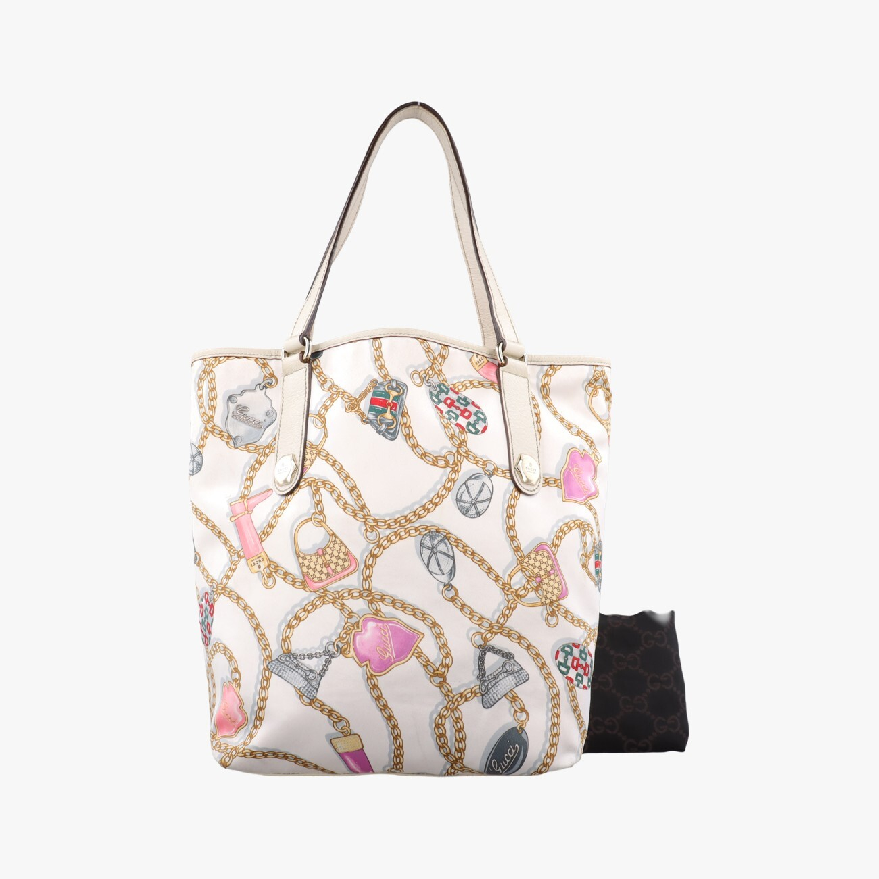 Chain Pattern Tote Bag, White Silk, 153009 Handbag