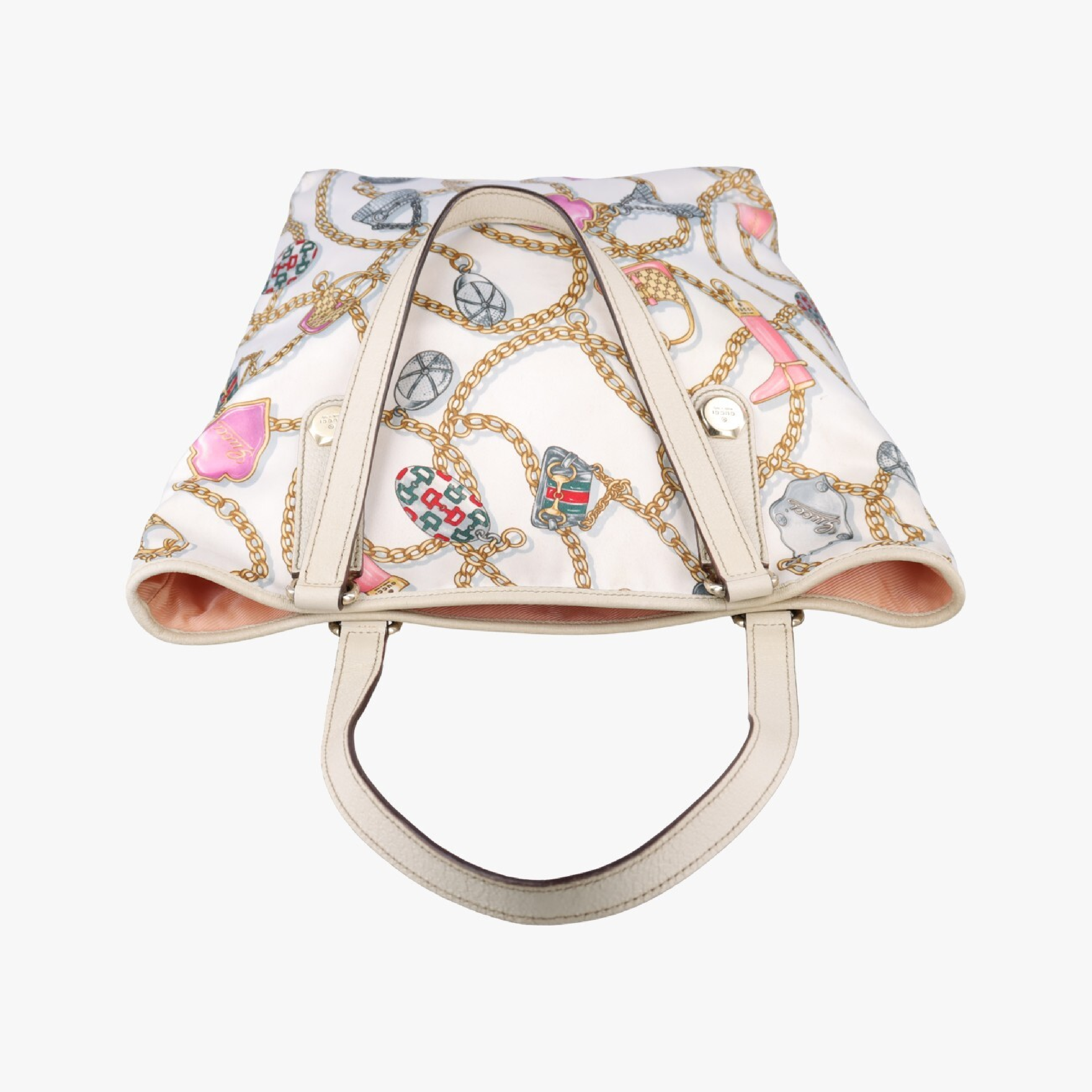 Chain Pattern Tote Bag, White Silk, 153009 Handbag — view 5