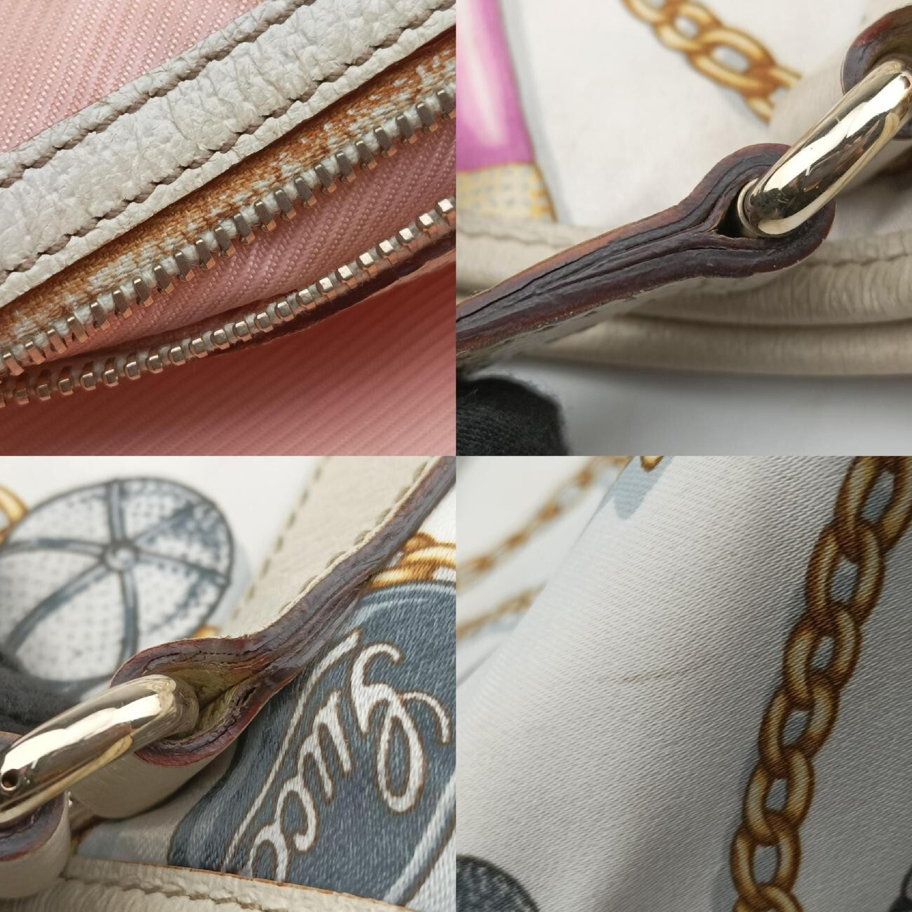 Chain Pattern Tote Bag, White Silk, 153009 Handbag — view 9