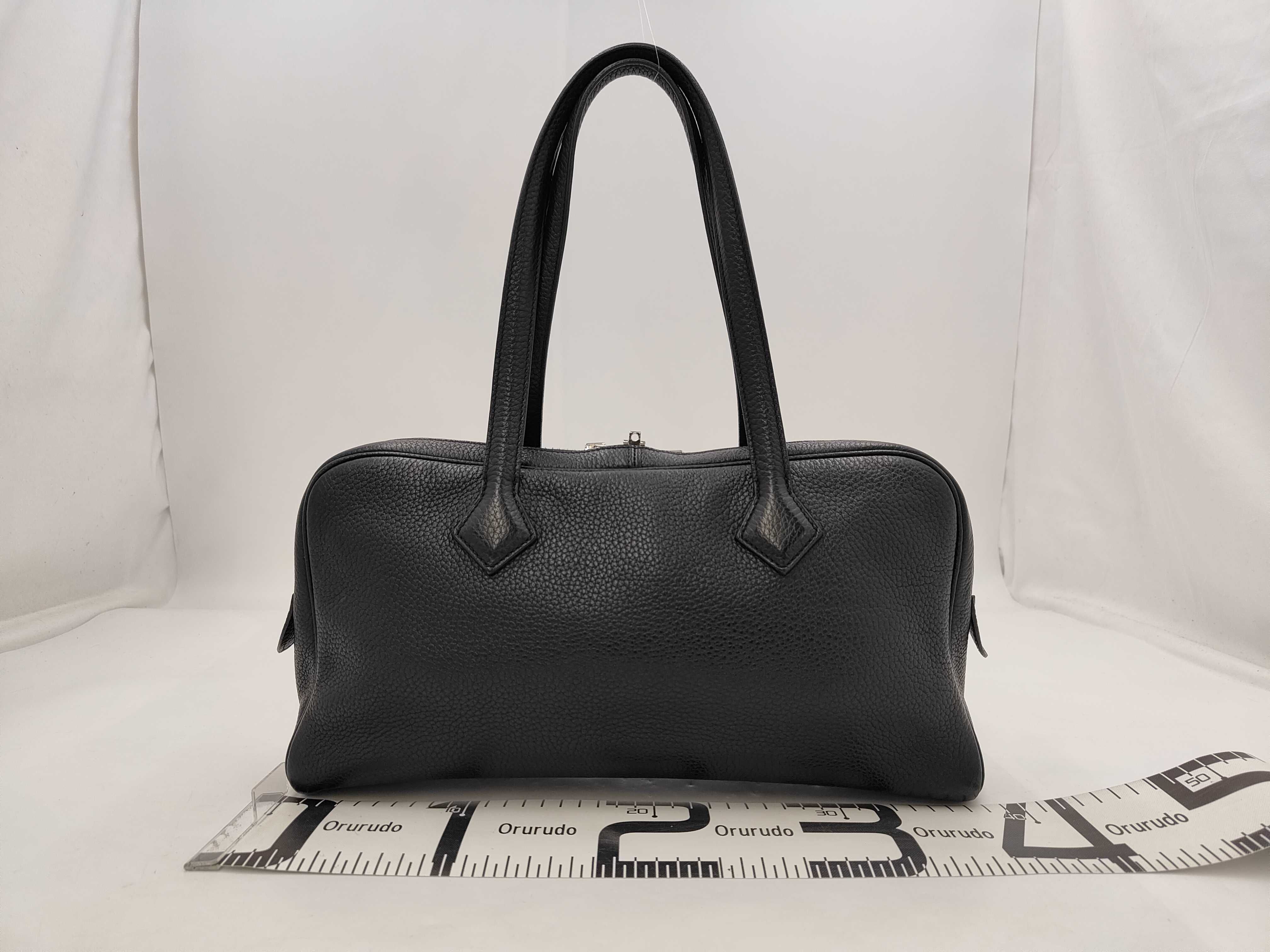 Victoria Elan 38 Black Taurillon Leather Tote Bag with Silver Hardware ( O Stamp) — view 2