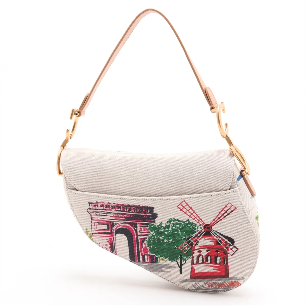 Saddle Canvas x Leather 2-Way Handbag, Beige, Star Mark — view 2
