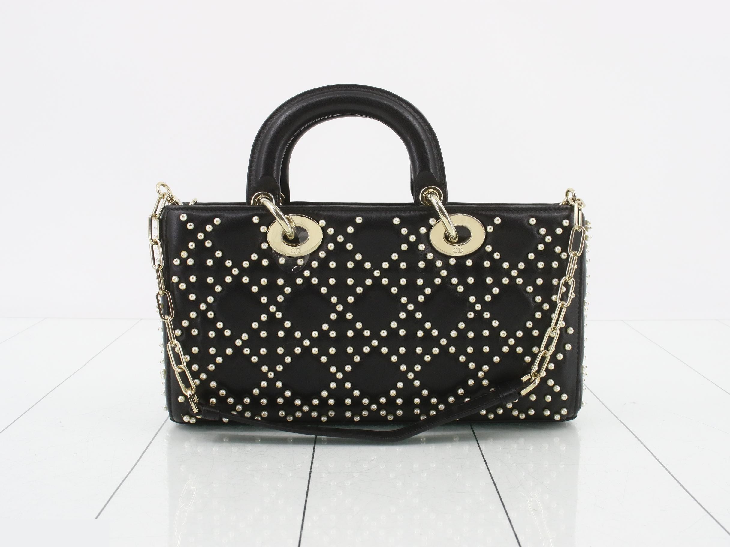 Lady Dior 3-way all-over pearl shoulder bag, black — view 2