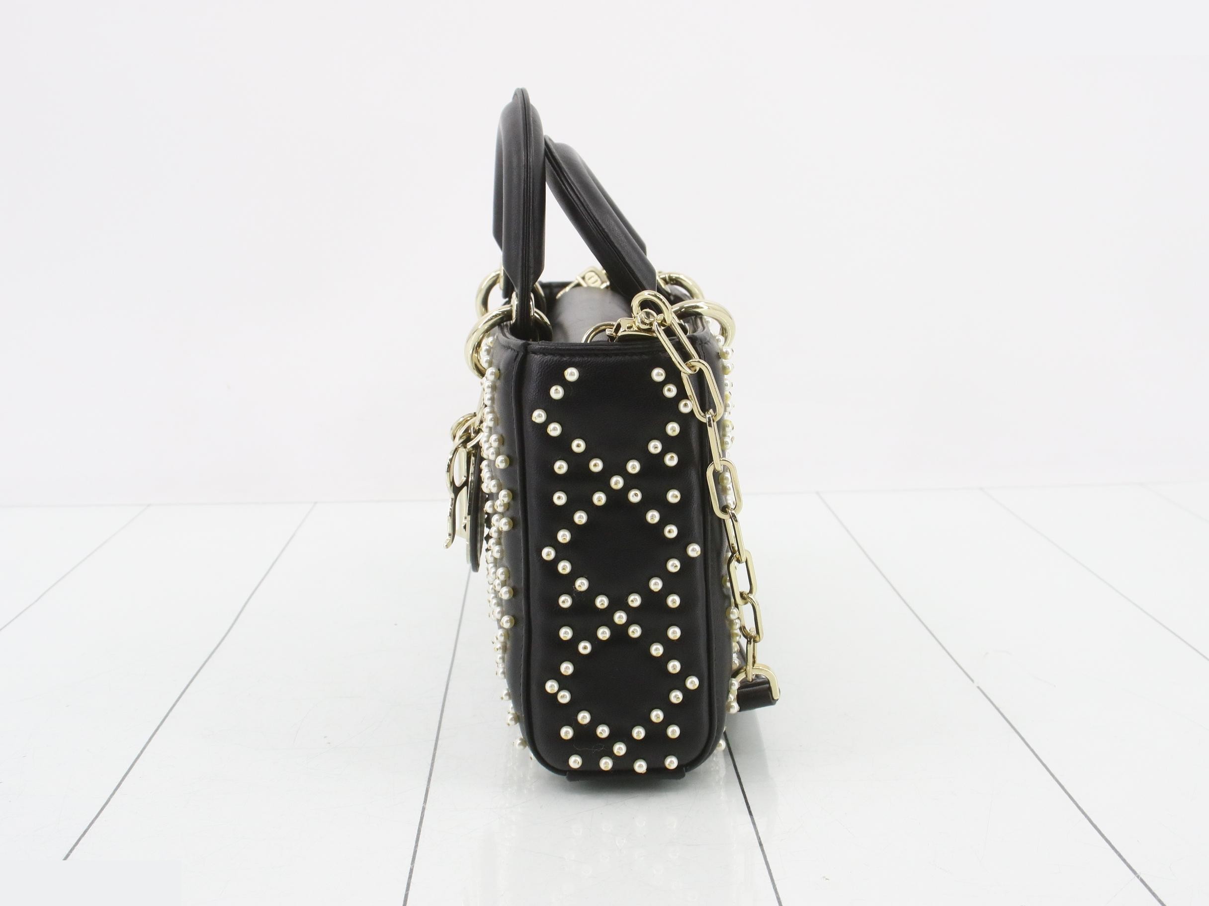 Lady Dior 3-way all-over pearl shoulder bag, black — view 3