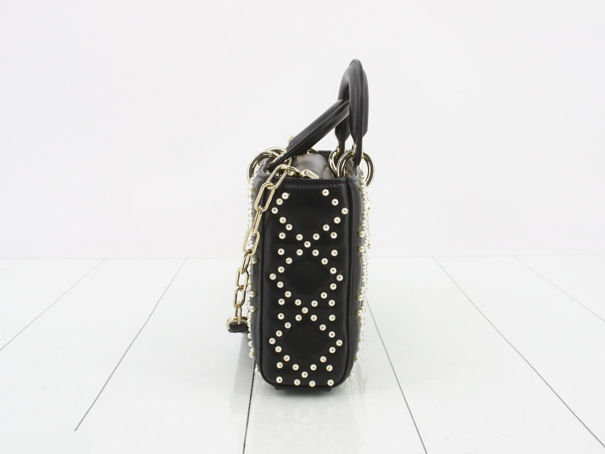Lady Dior 3-way all-over pearl shoulder bag, black — view 4