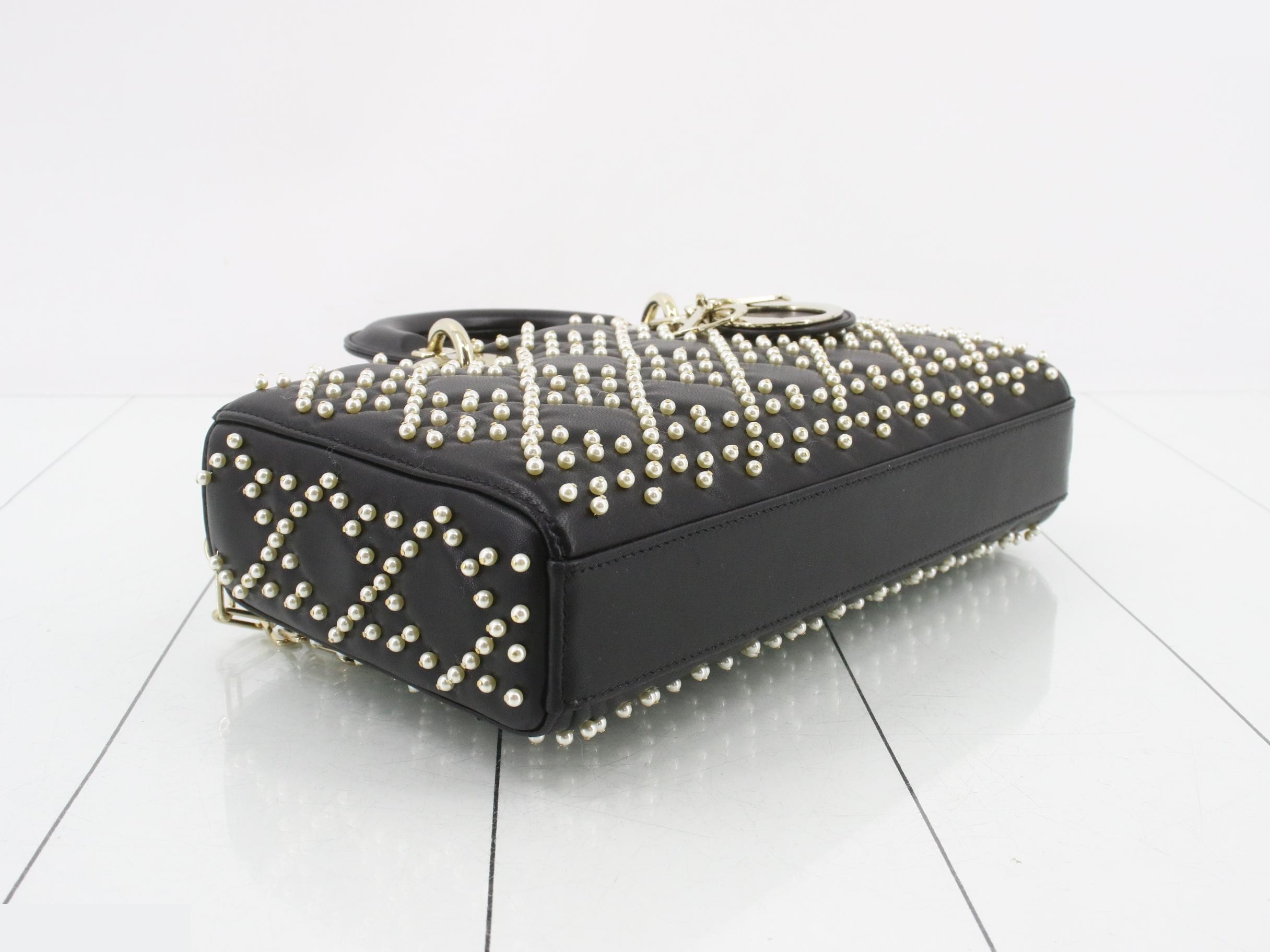 Lady Dior 3-way all-over pearl shoulder bag, black — view 5