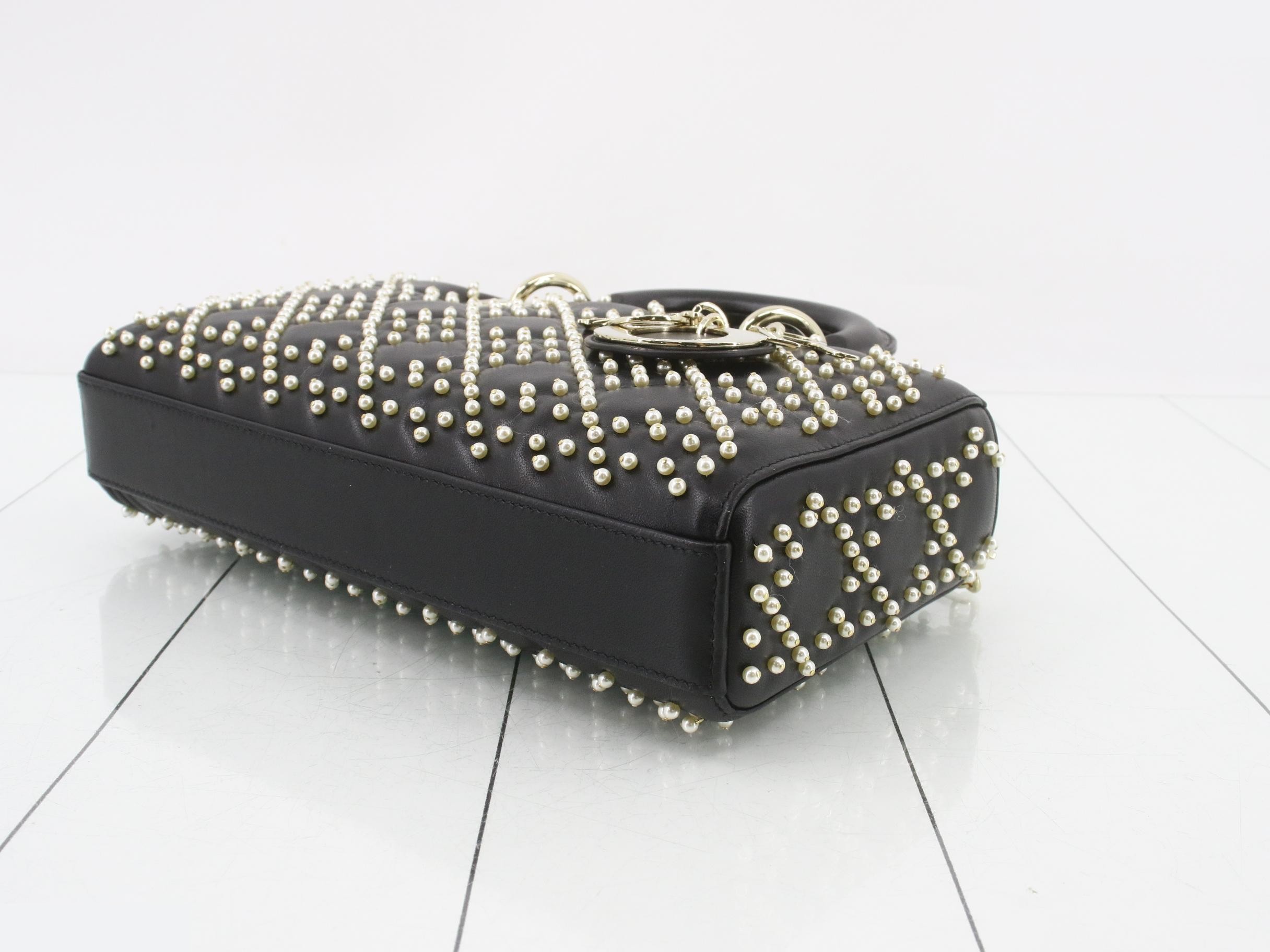 Lady Dior 3-way all-over pearl shoulder bag, black — view 6