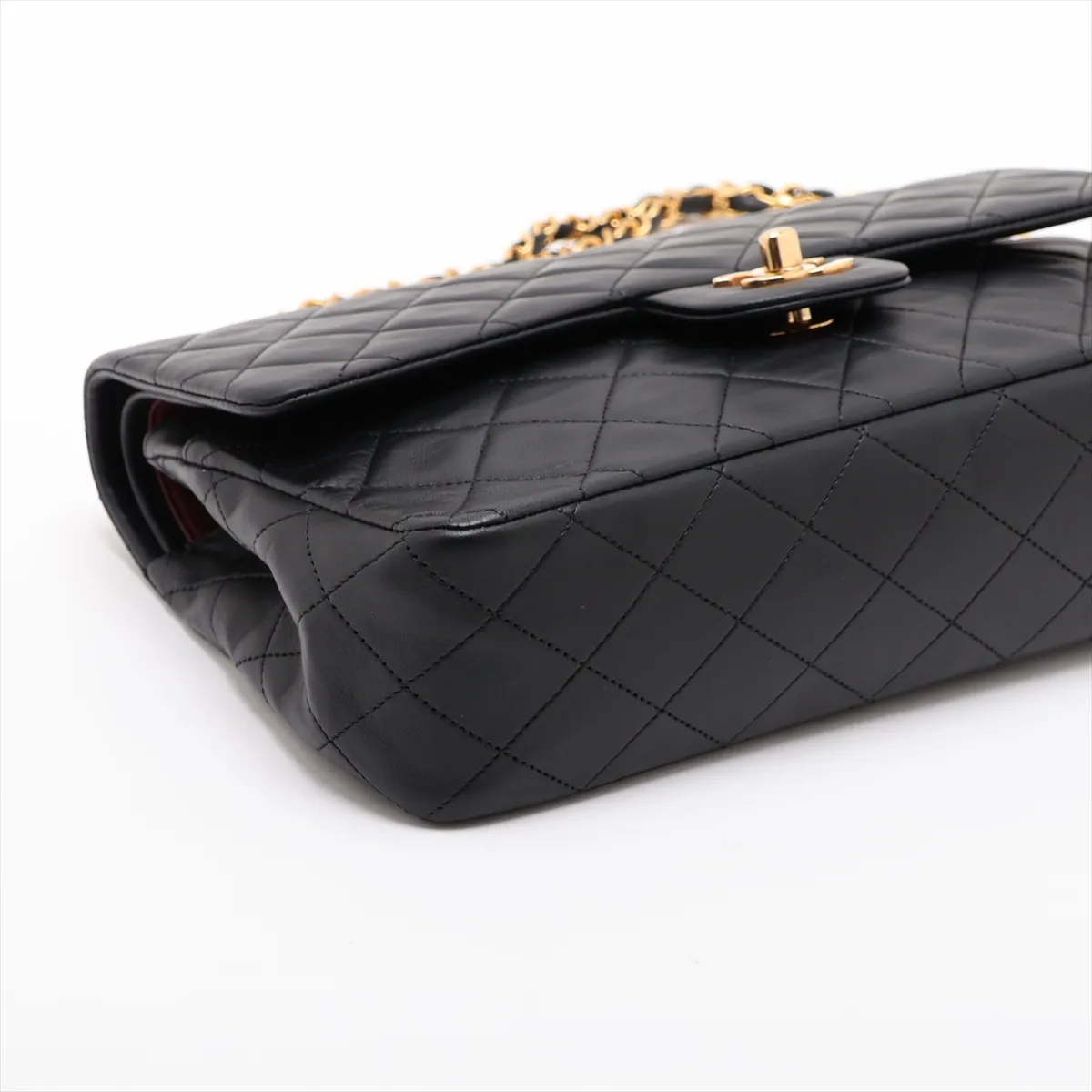 [Individually packaged] Chanel Matelassé 25 Lambskin Double Flap Double Chain Bag, Black with Gold Hardware, 1381835, Series 1, A01112 — view 4