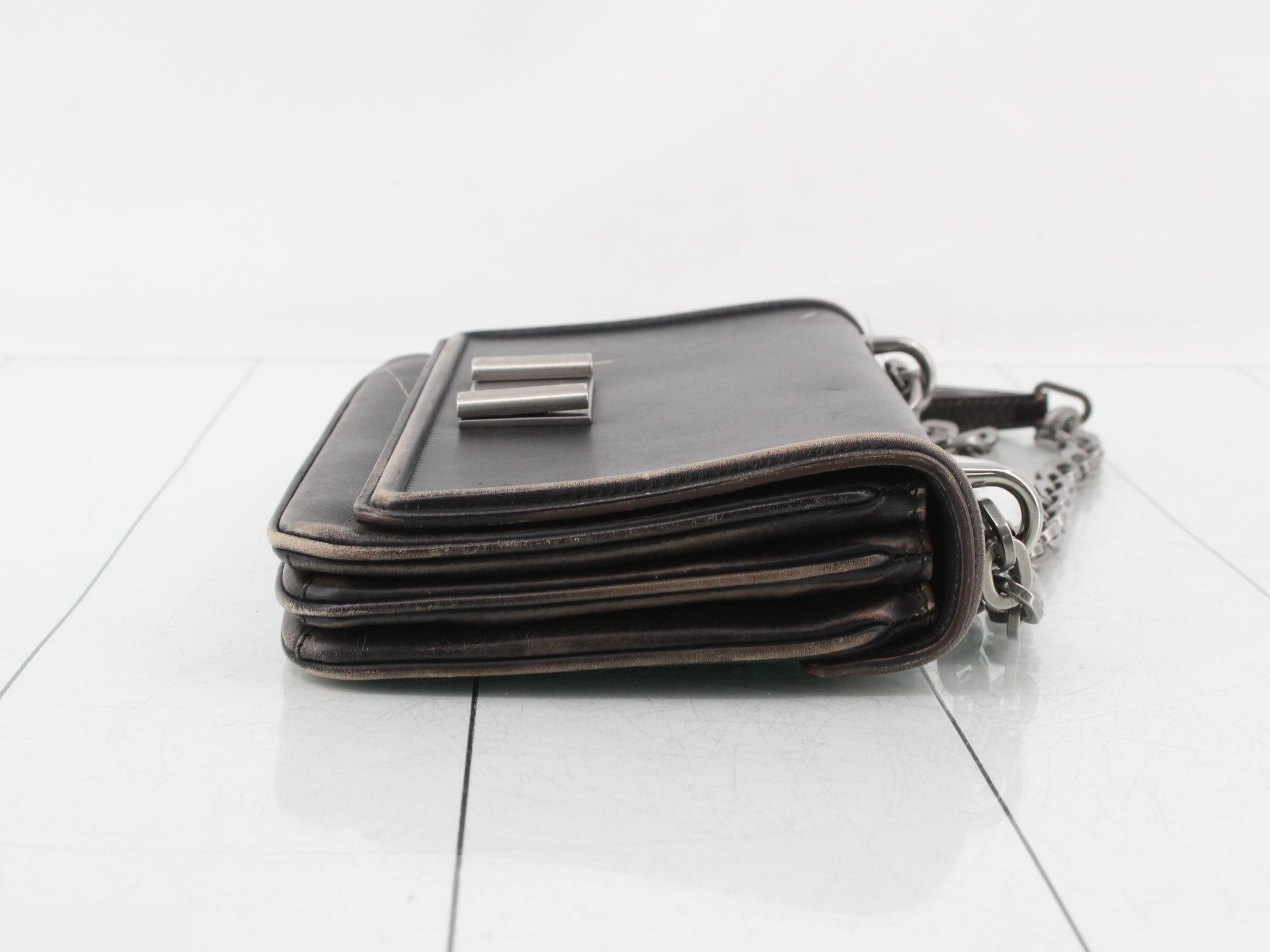 Vintage Finish Leather Chain Shoulder Bag 1BD009 — view 3