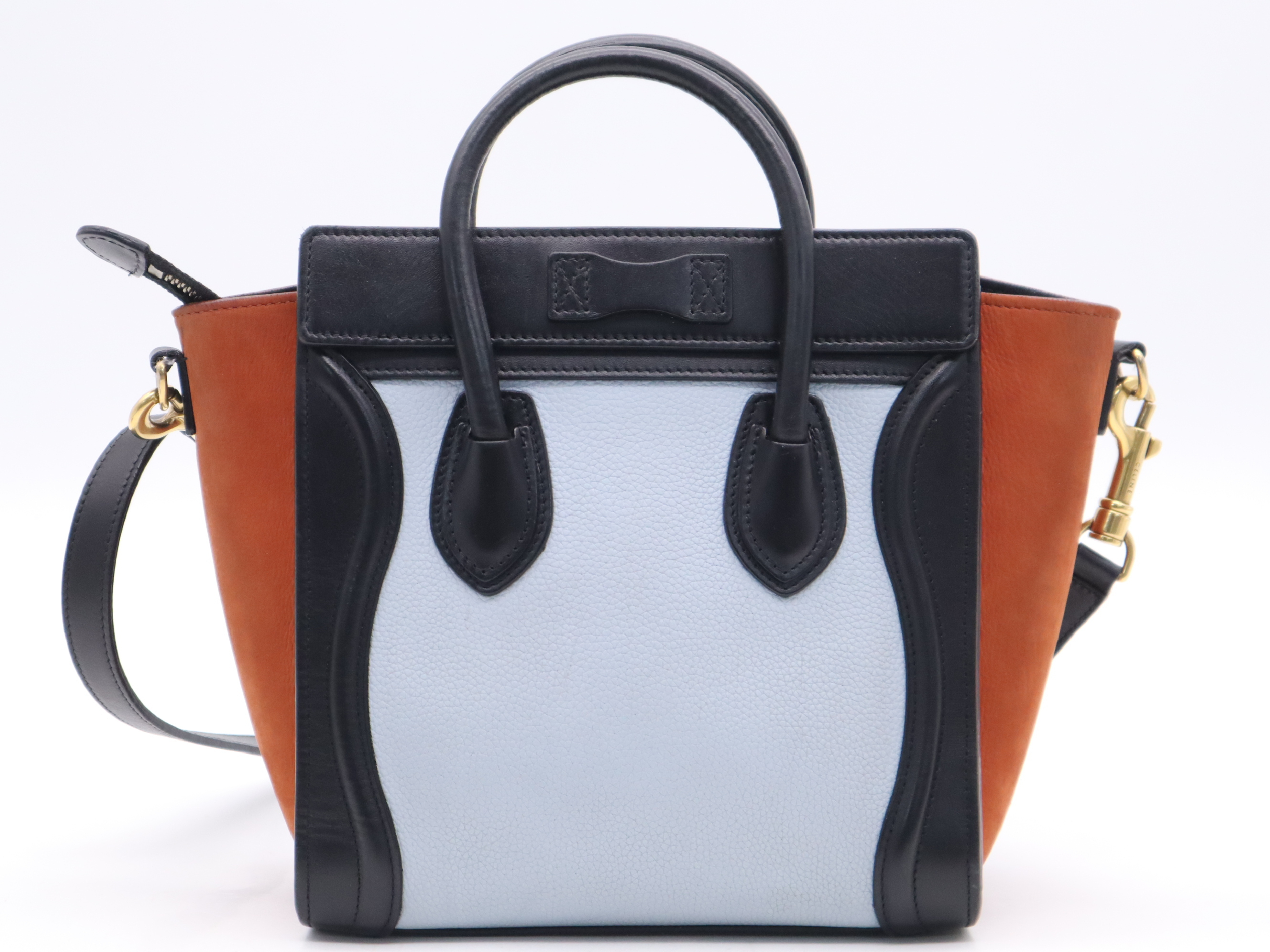 Leather Luggage Nano Shopper 2-way Handbag with Shoulder Strap (Blue/Brown) — view 2