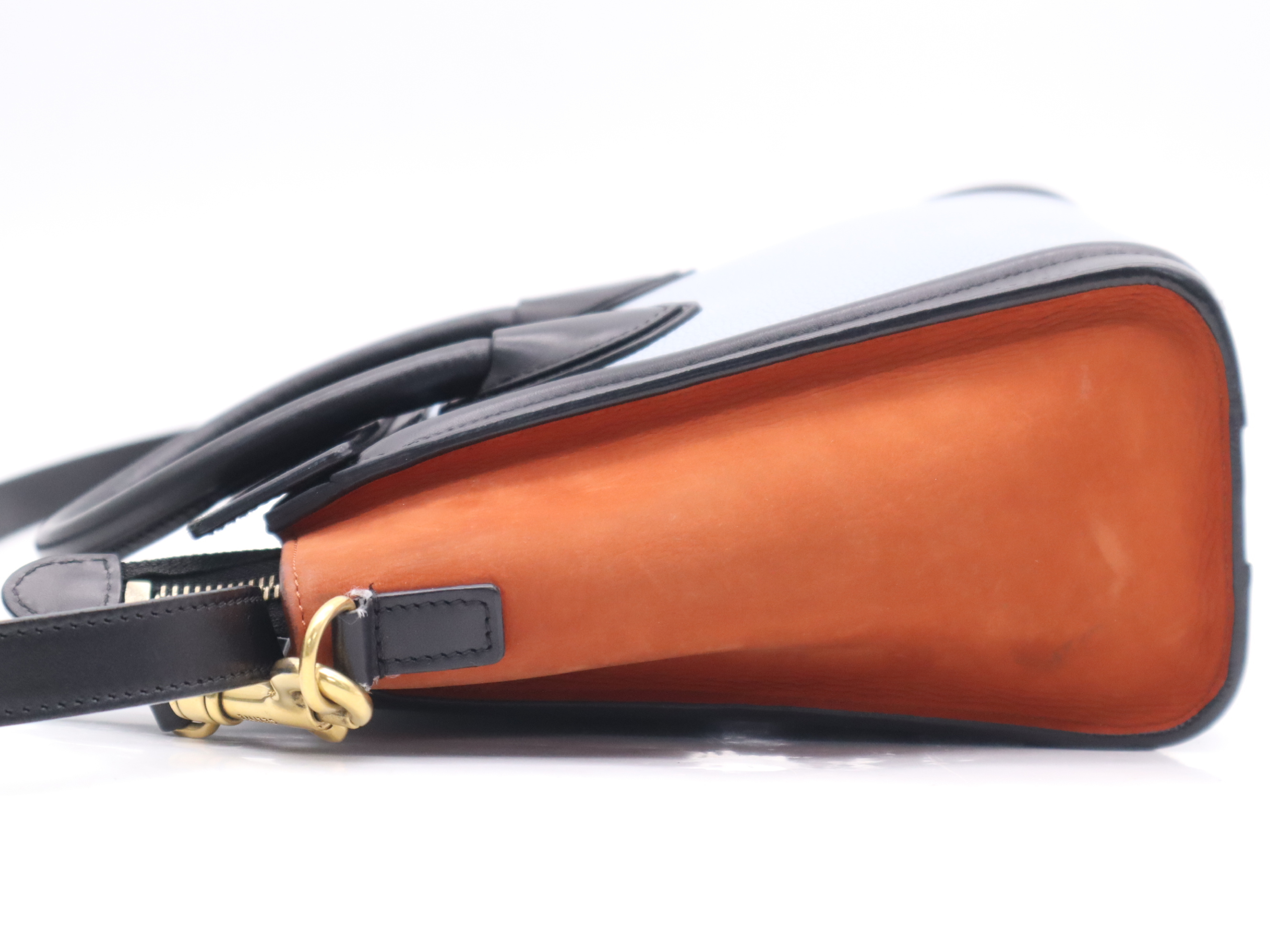 Leather Luggage Nano Shopper 2-way Handbag with Shoulder Strap (Blue/Brown) — view 3