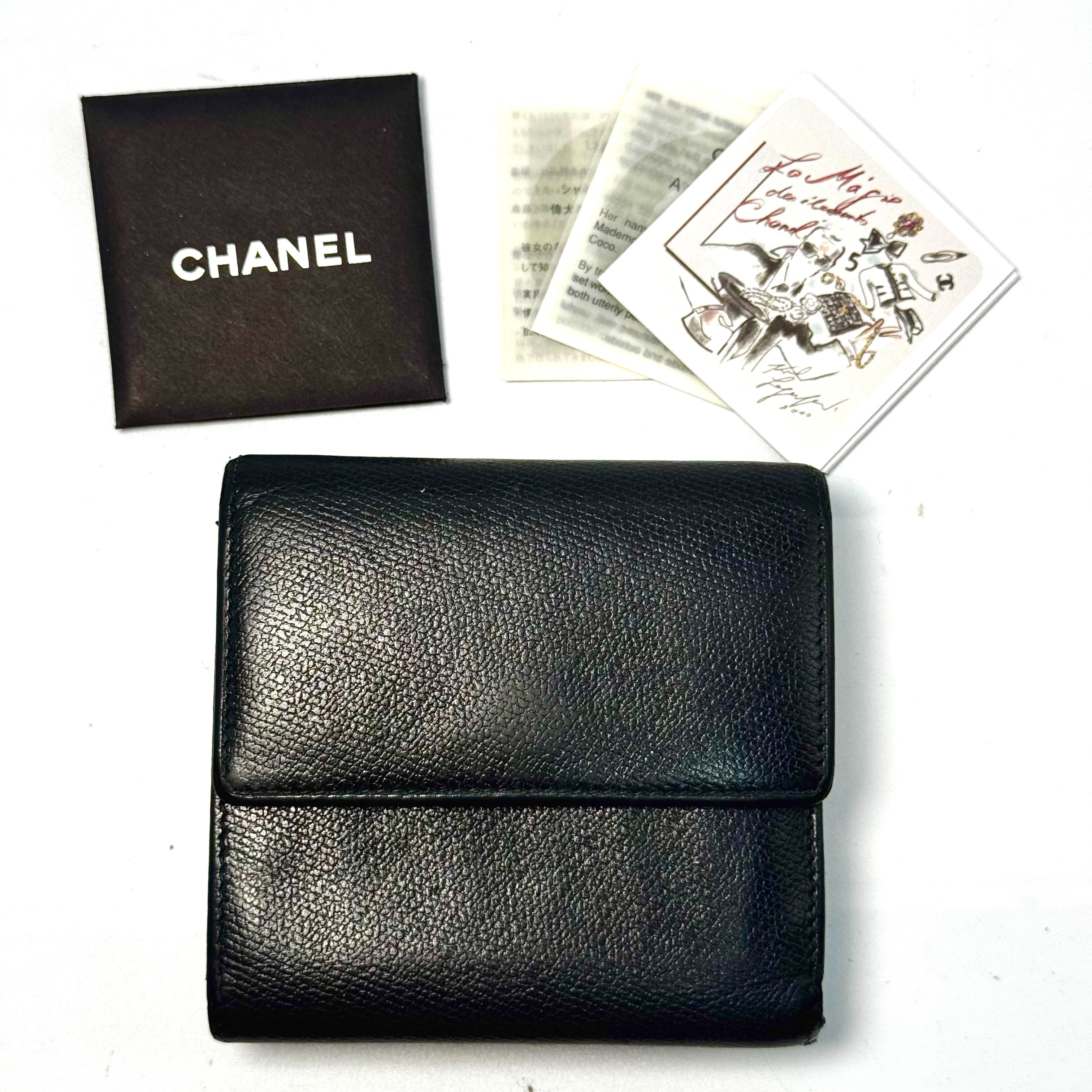 Double Snap Closure Coco Mark Compact Wallet, Black, No Serial Number Sticker — view 2