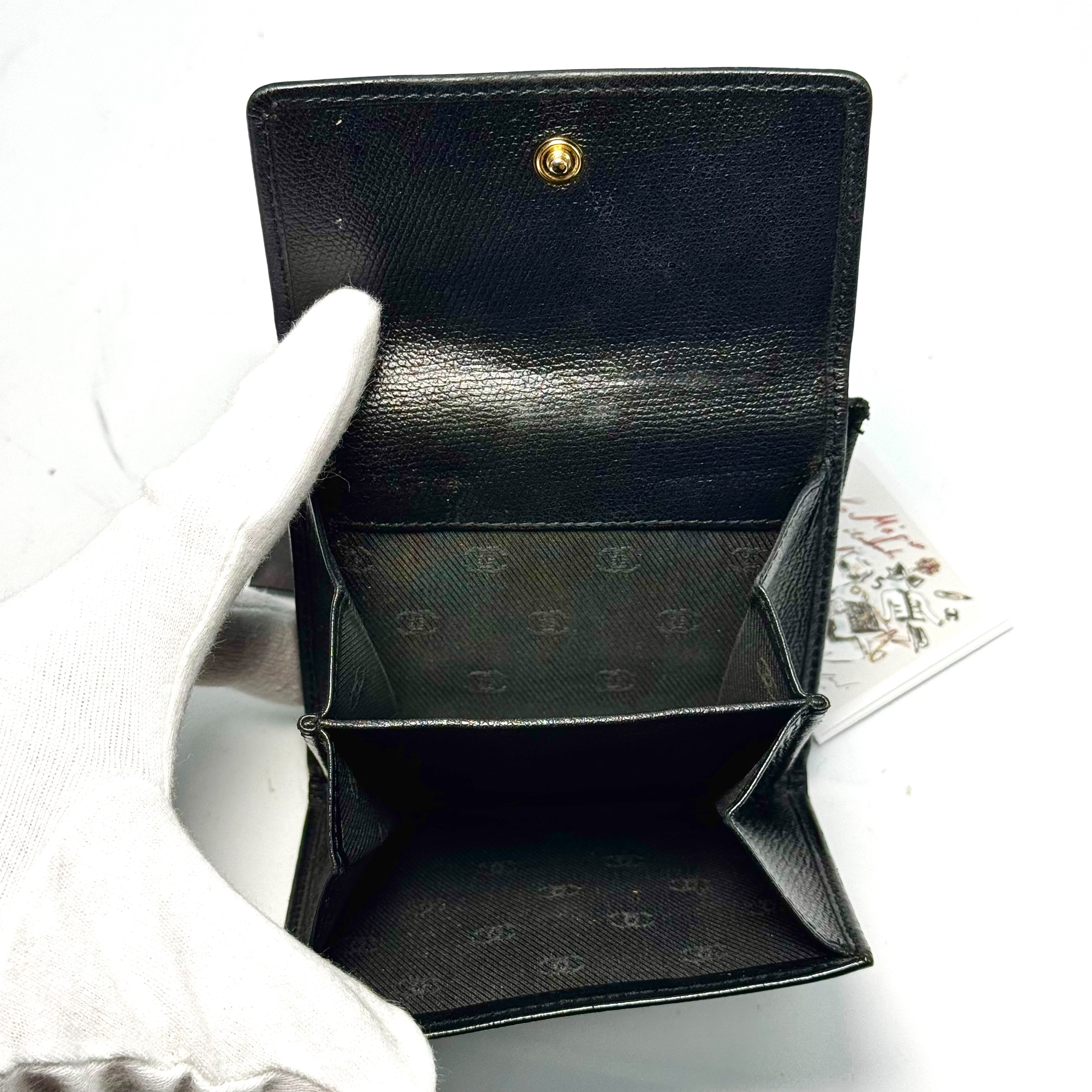 Double Snap Closure Coco Mark Compact Wallet, Black, No Serial Number Sticker — view 3