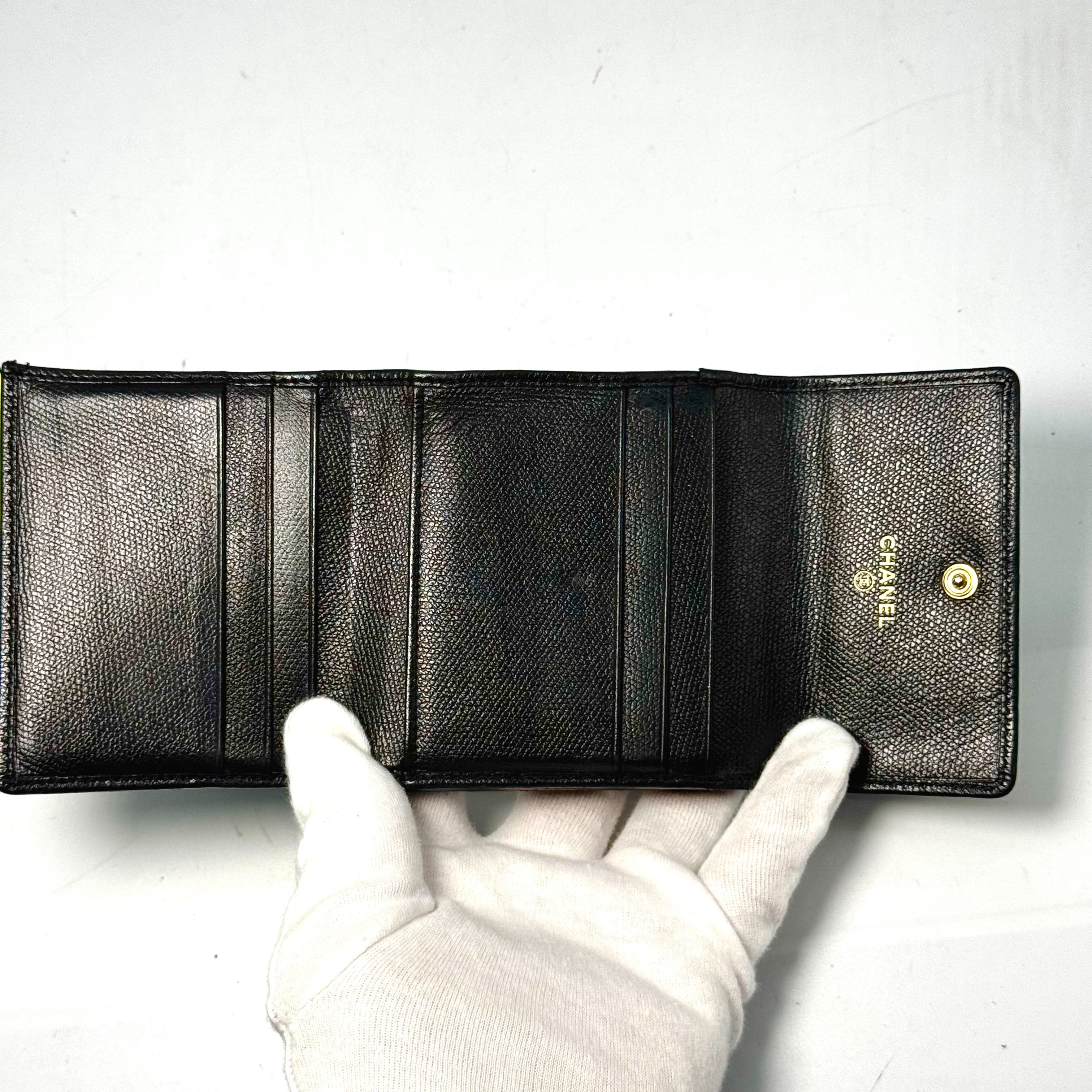 Double Snap Closure Coco Mark Compact Wallet, Black, No Serial Number Sticker — view 4
