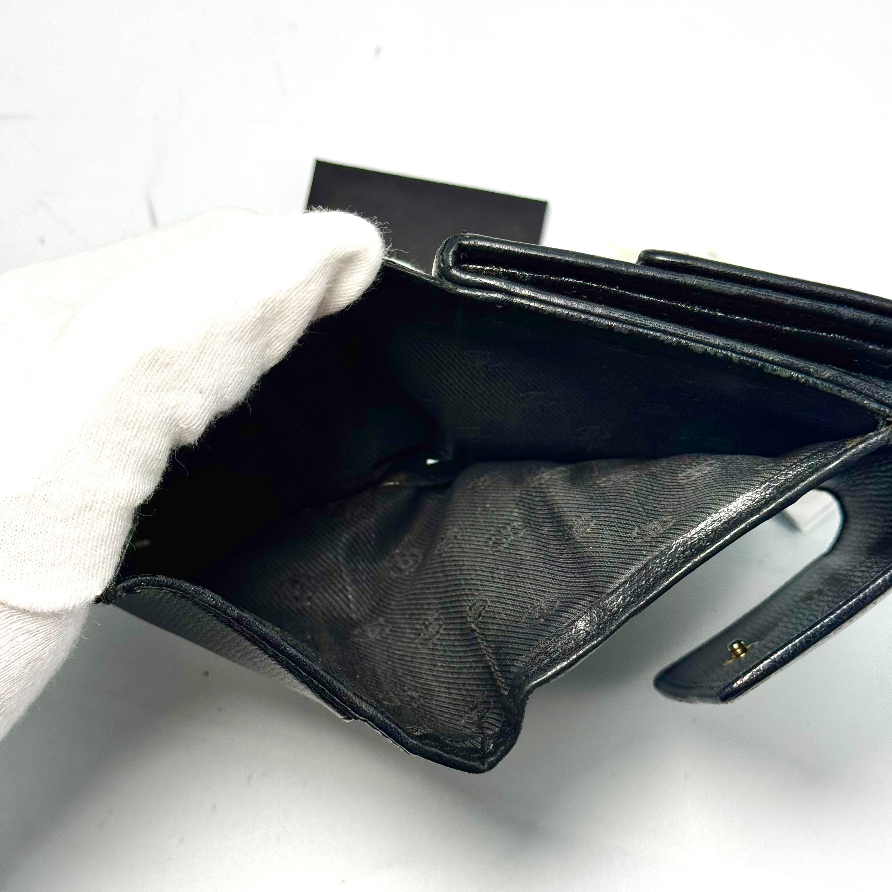 Double Snap Closure Coco Mark Compact Wallet, Black, No Serial Number Sticker — view 5