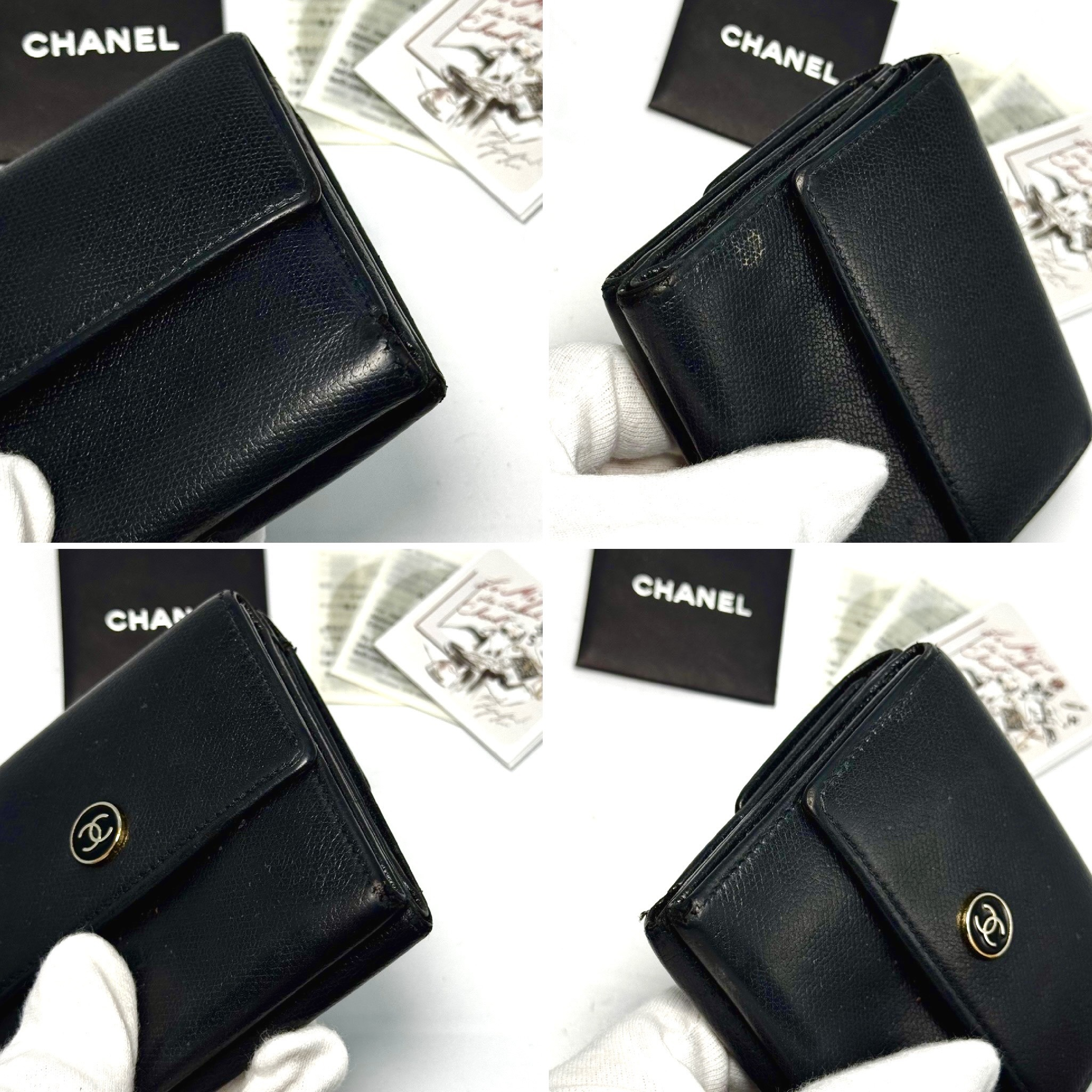 Double Snap Closure Coco Mark Compact Wallet, Black, No Serial Number Sticker — view 7