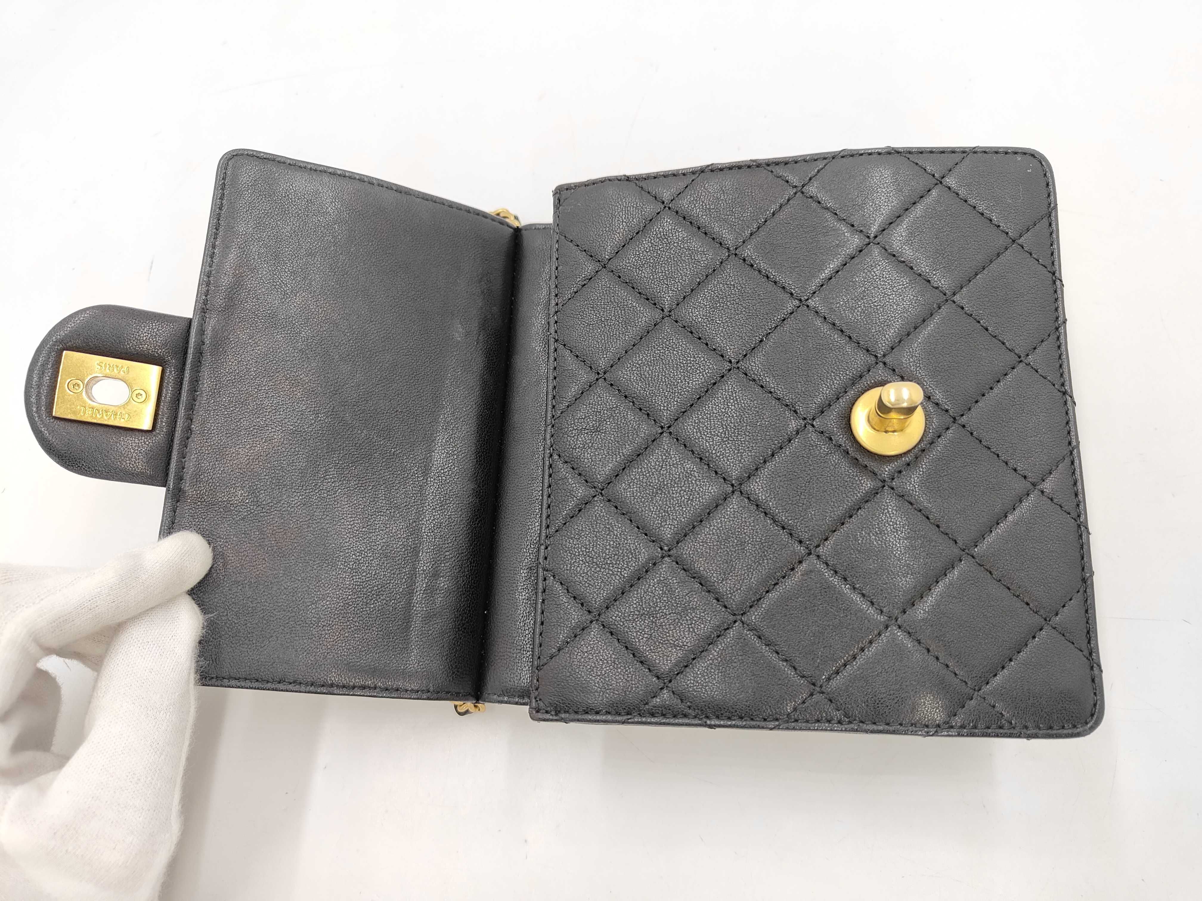 Matelassé Flap Phone Case Chain Shoulder Bag, Lambskin, Black, Gold Hardware, Shoulder Bag — view 5