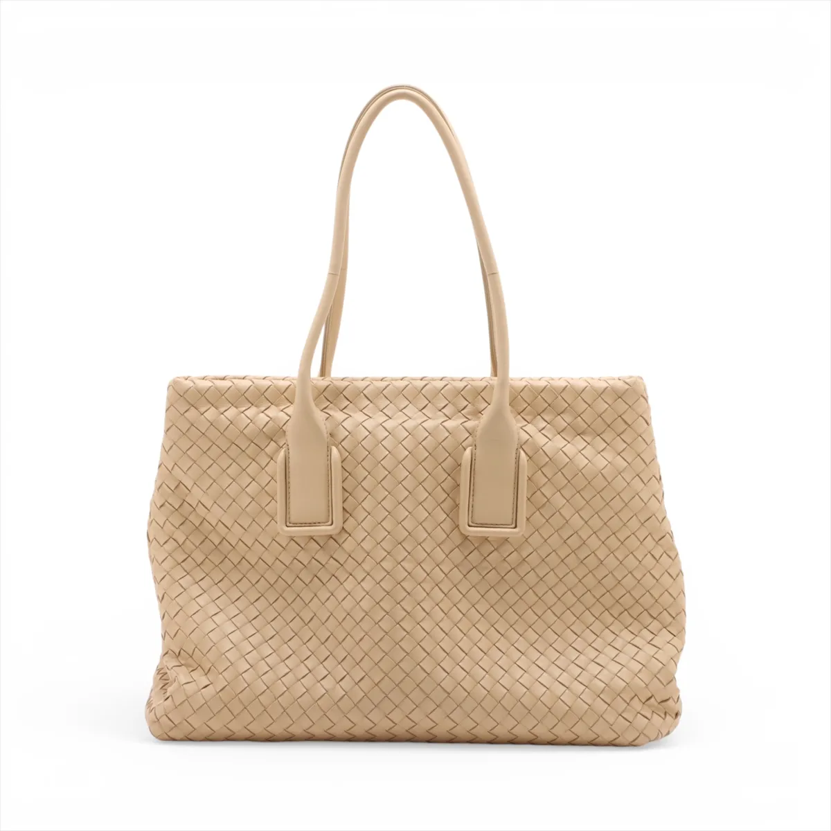 Intrecciato Leather Tote Bag, Beige — view 2