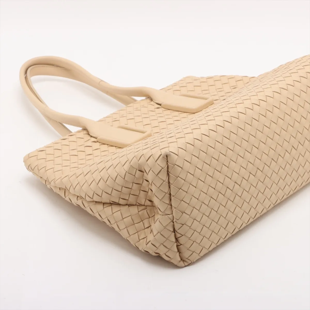 Intrecciato Leather Tote Bag, Beige — view 4