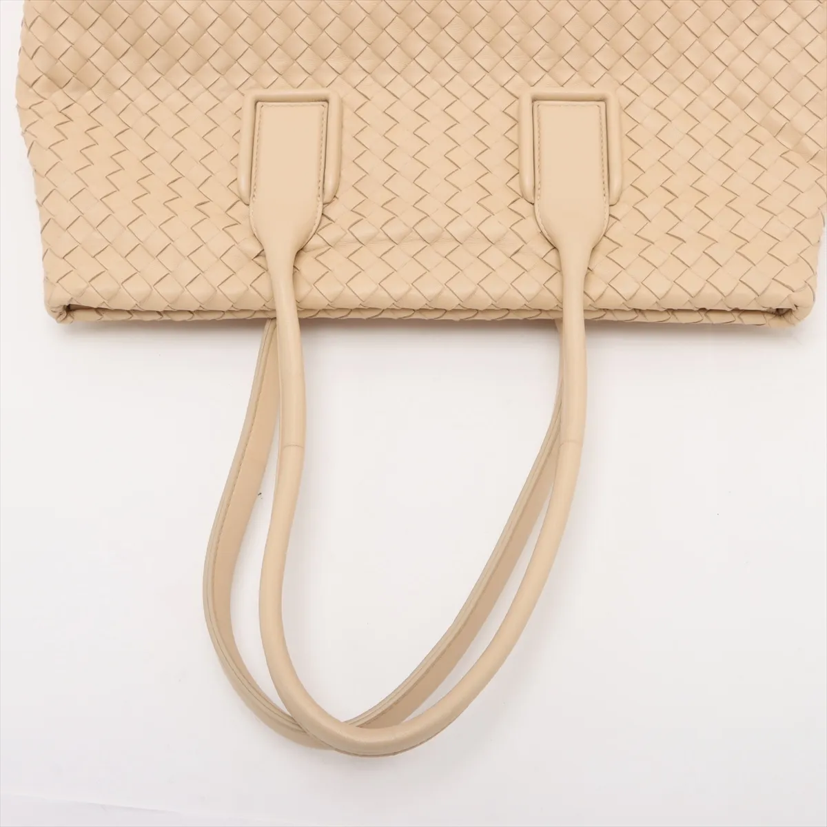 Intrecciato Leather Tote Bag, Beige — view 5