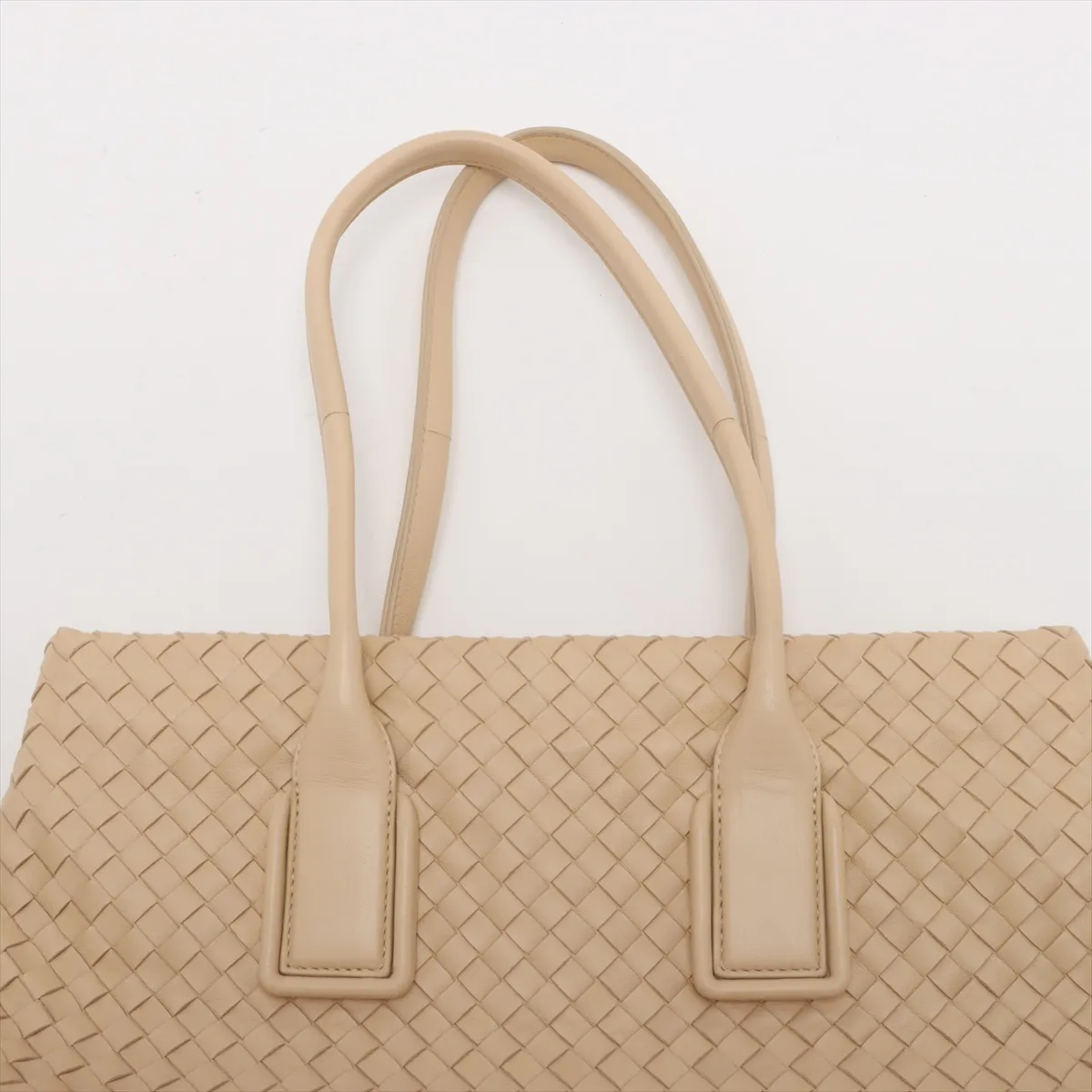 Intrecciato Leather Tote Bag, Beige — view 6