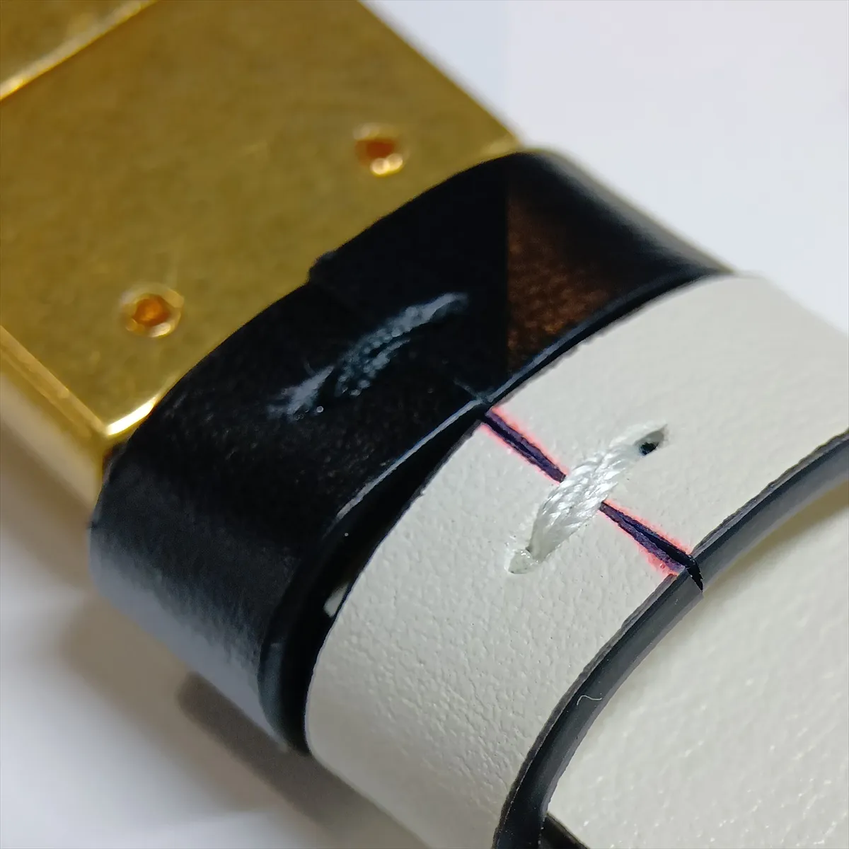 reversible leather belt, black and white. Has — view 7