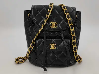 Matelassé Lambskin Turnlock Drawstring Chain Backpack