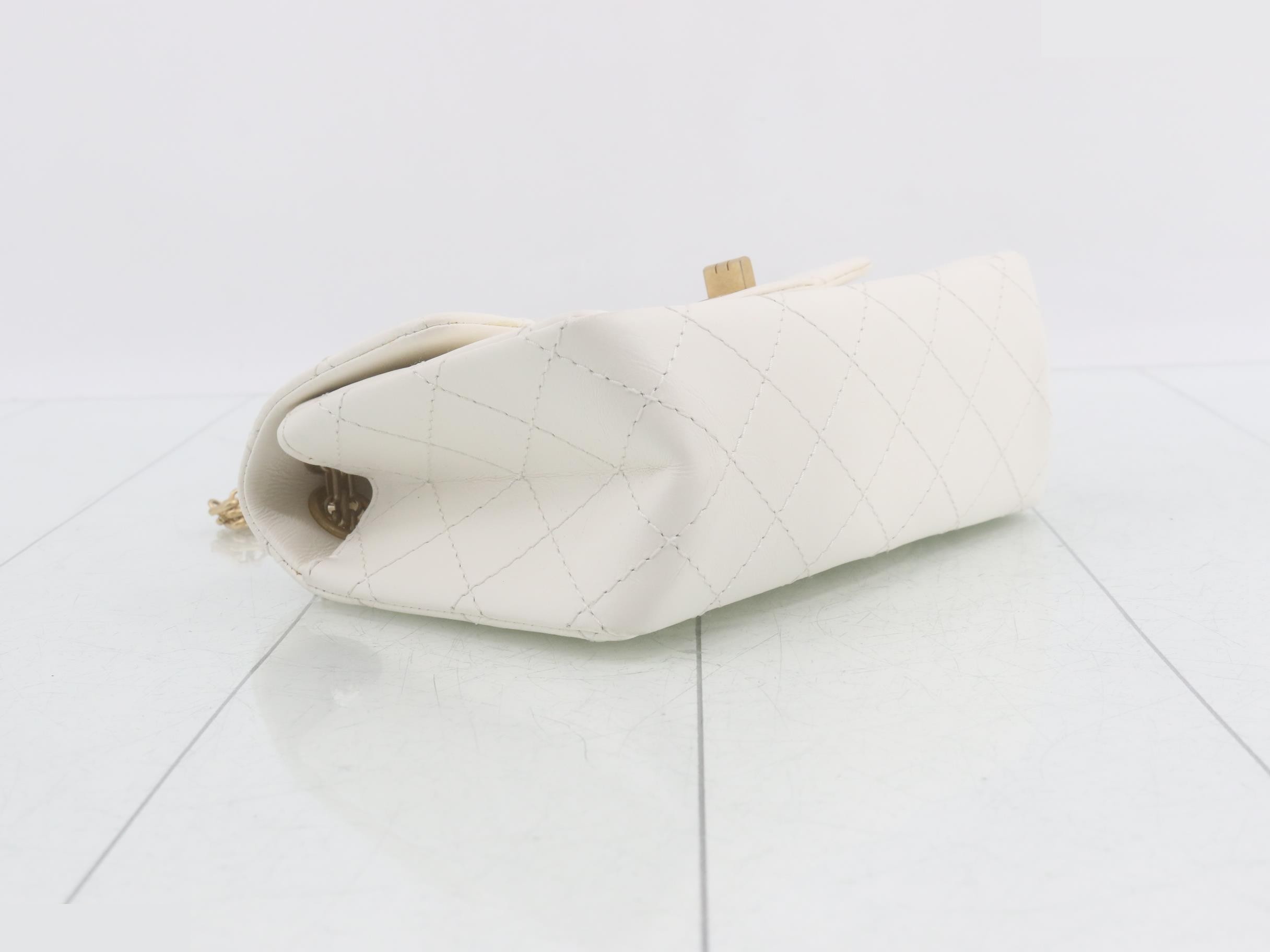 Matelassé 2.55 Leather Double Chain Shoulder Bag, White — view 5
