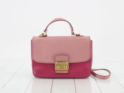 Two-tone 2-way handbag with shoulder strap