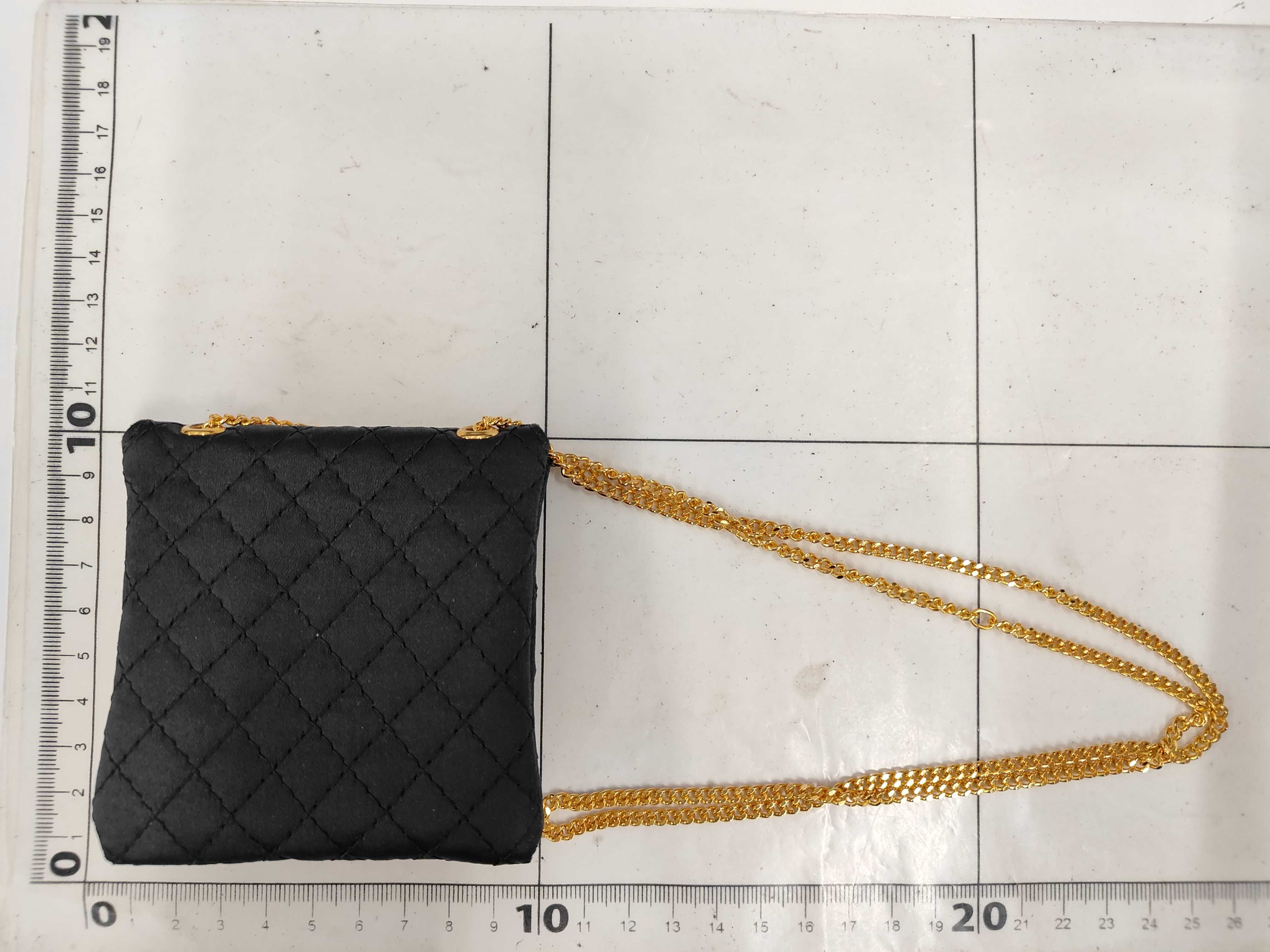 Matelassé Coco Mark Mini Chain Pouch, Black Satin, Women's Pouch — view 2