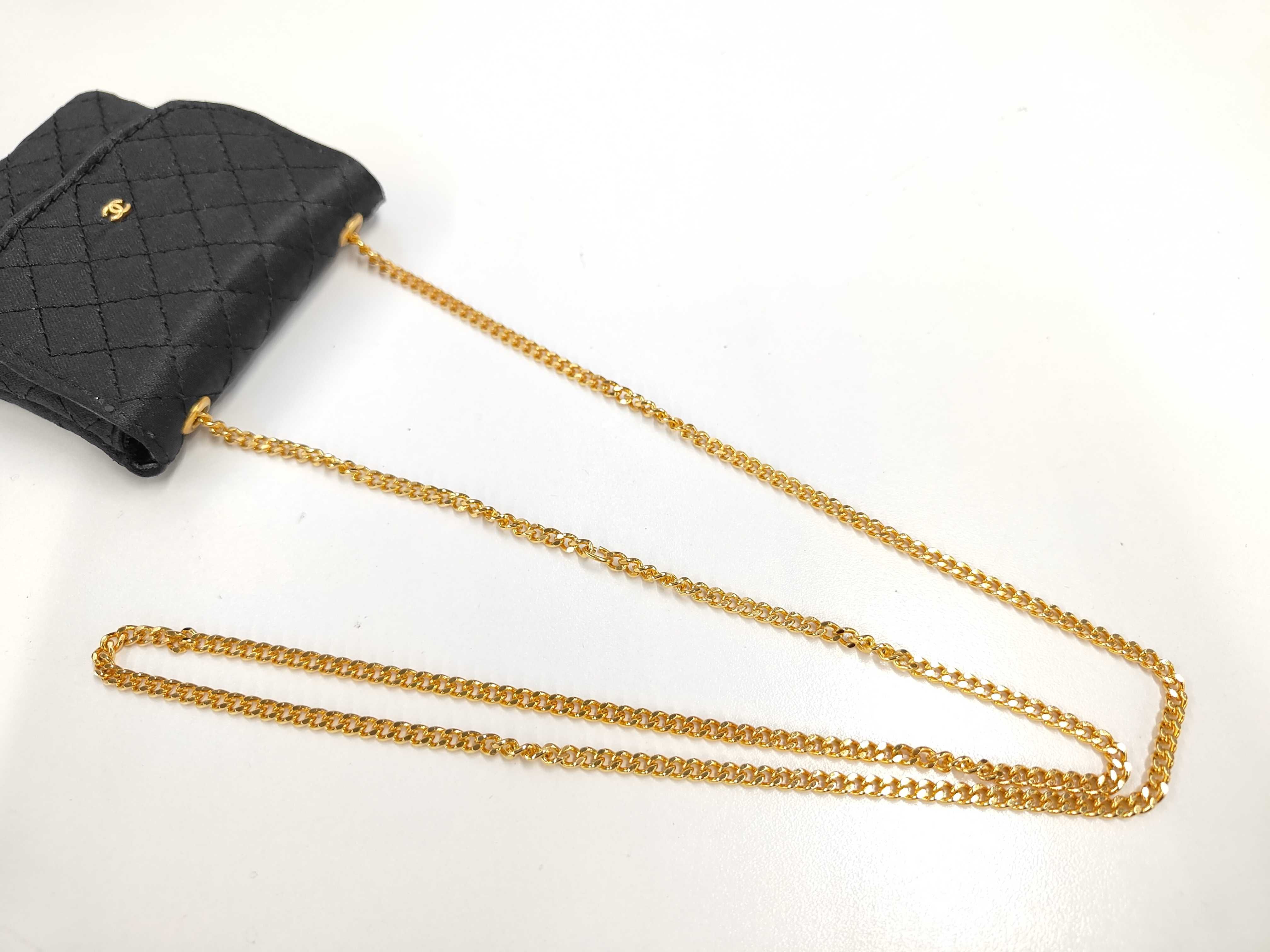 Matelassé Coco Mark Mini Chain Pouch, Black Satin, Women's Pouch — view 4