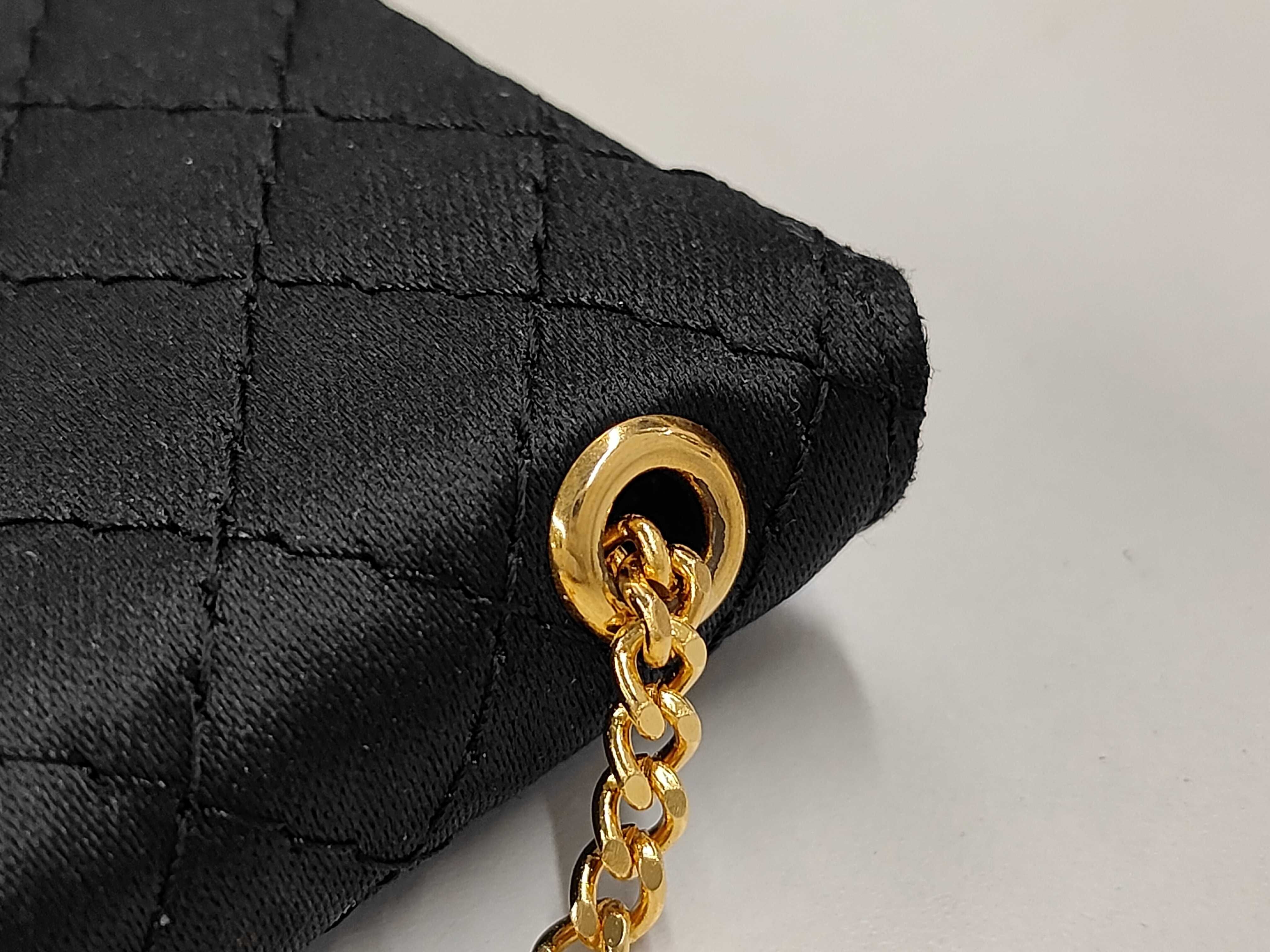 Matelassé Coco Mark Mini Chain Pouch, Black Satin, Women's Pouch — view 6