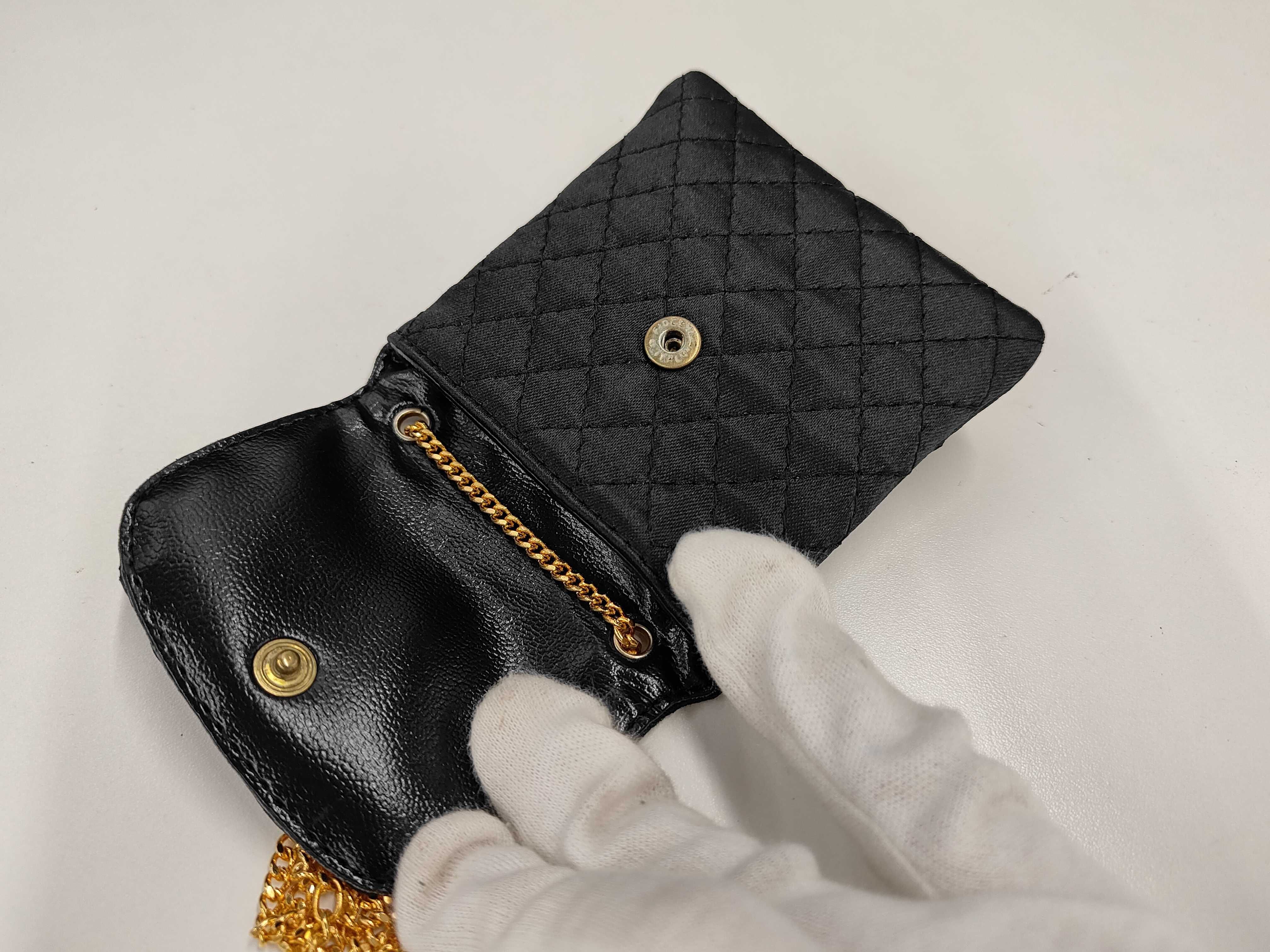 Matelassé Coco Mark Mini Chain Pouch, Black Satin, Women's Pouch — view 7