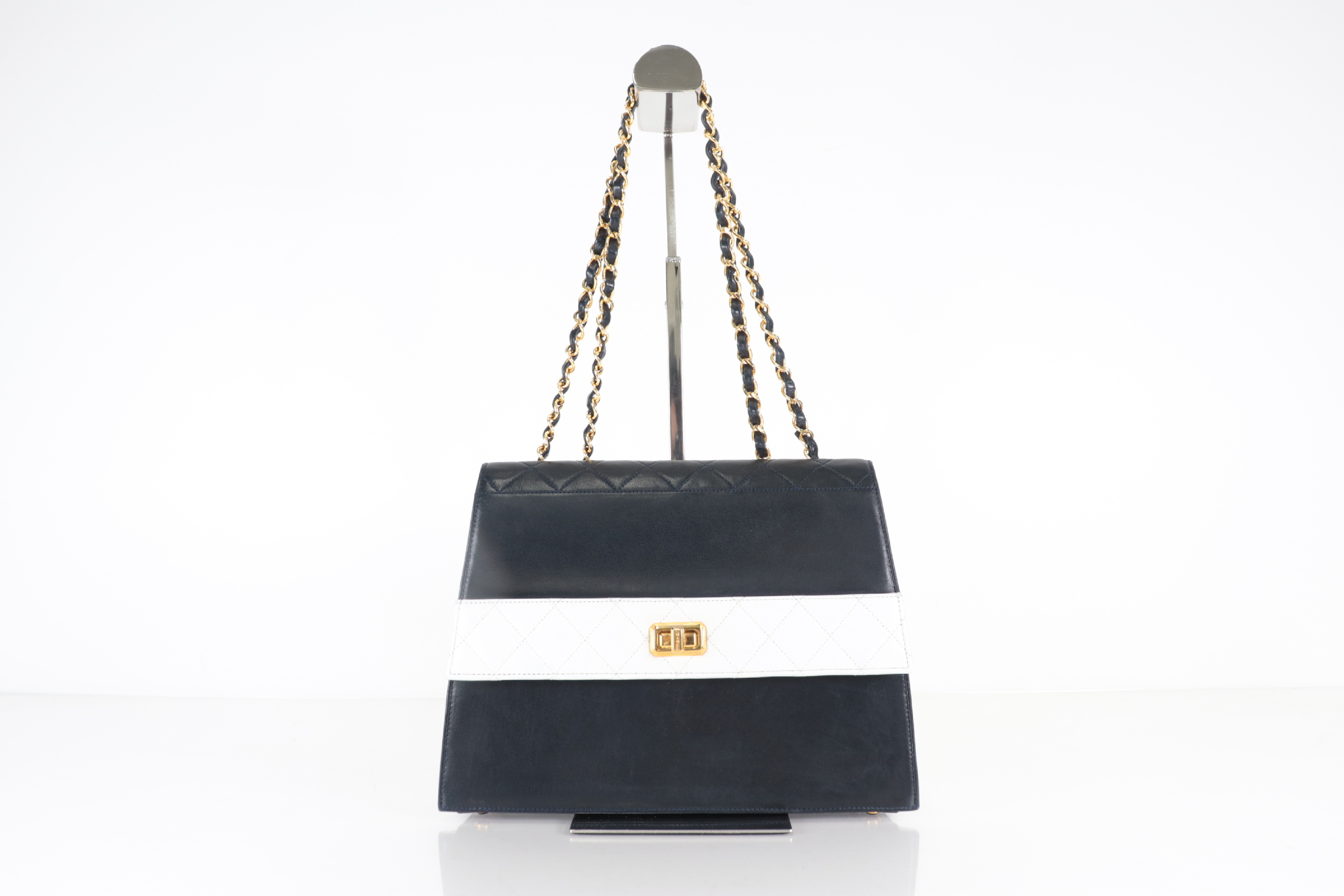 2.55 Bicolor Lambskin Trapezoid Chain Shoulder Bag (Series 1) Navy — view 2