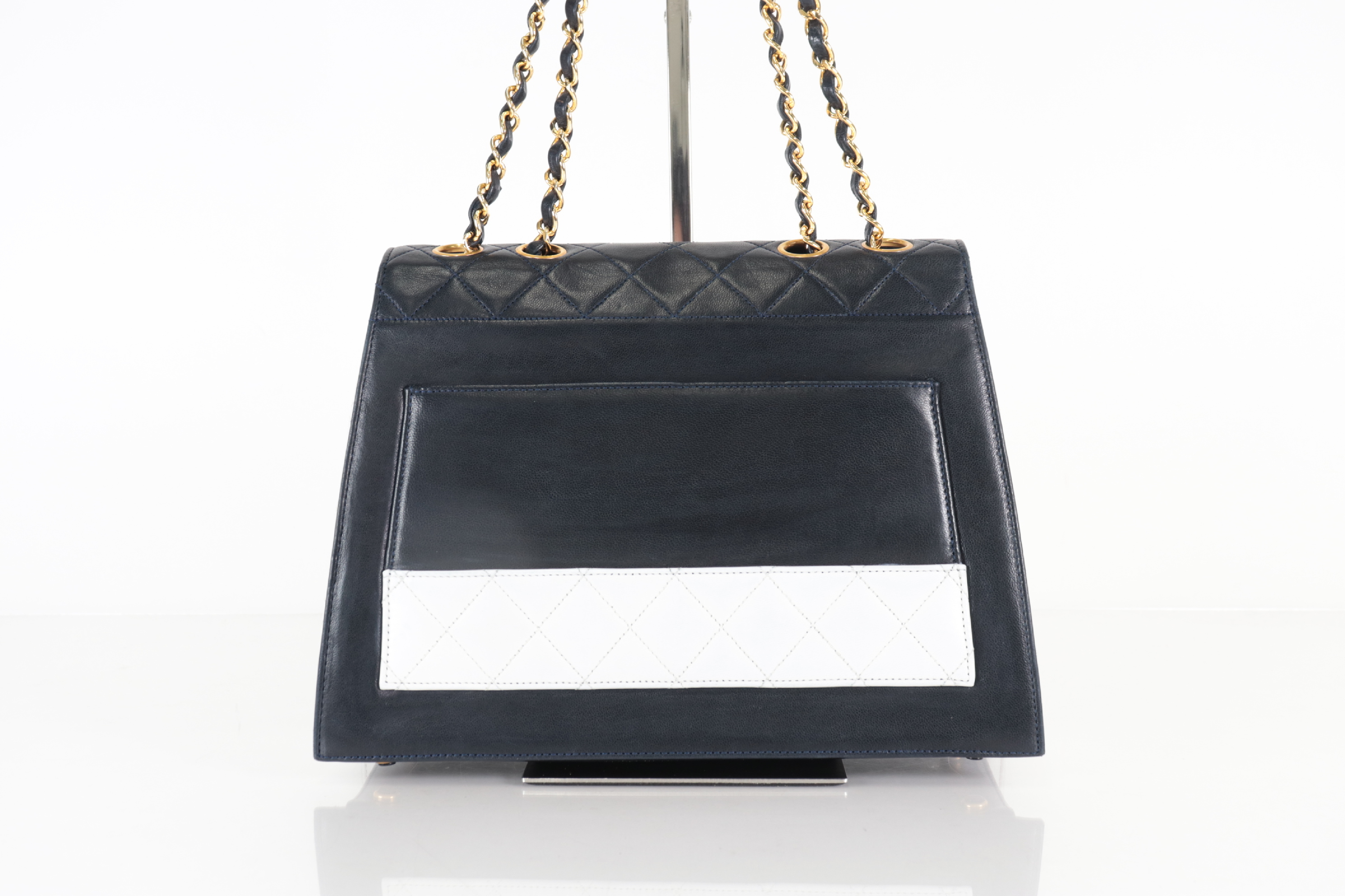 2.55 Bicolor Lambskin Trapezoid Chain Shoulder Bag (Series 1) Navy — view 3