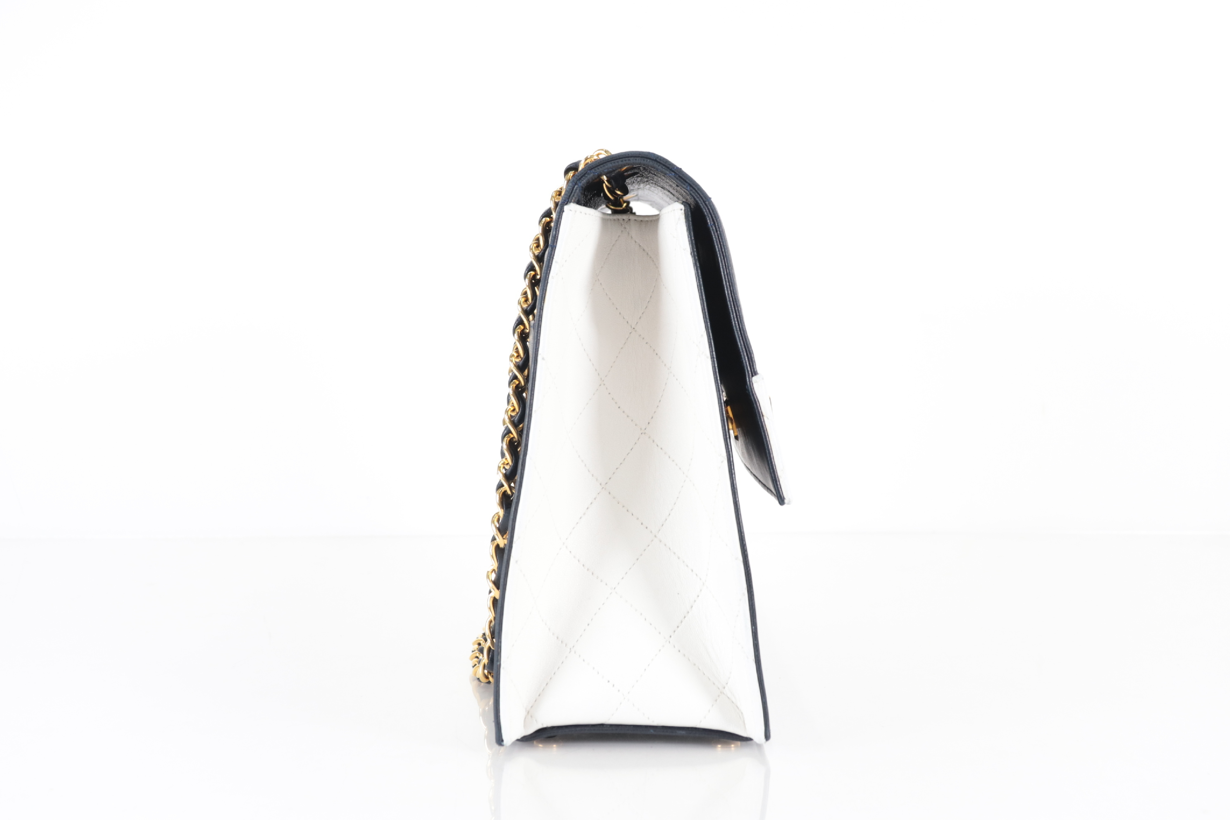 2.55 Bicolor Lambskin Trapezoid Chain Shoulder Bag (Series 1) Navy — view 4