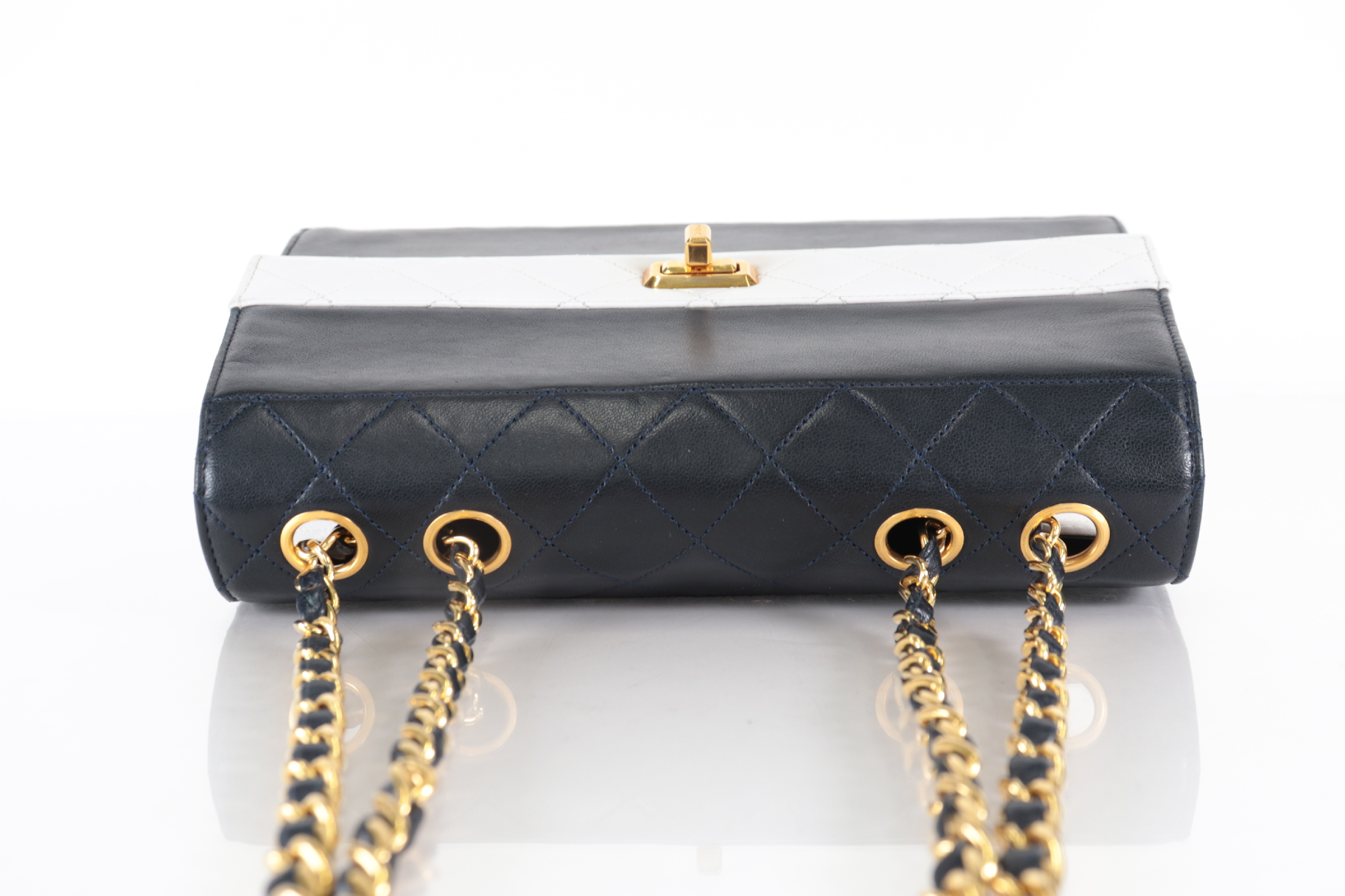 2.55 Bicolor Lambskin Trapezoid Chain Shoulder Bag (Series 1) Navy — view 6