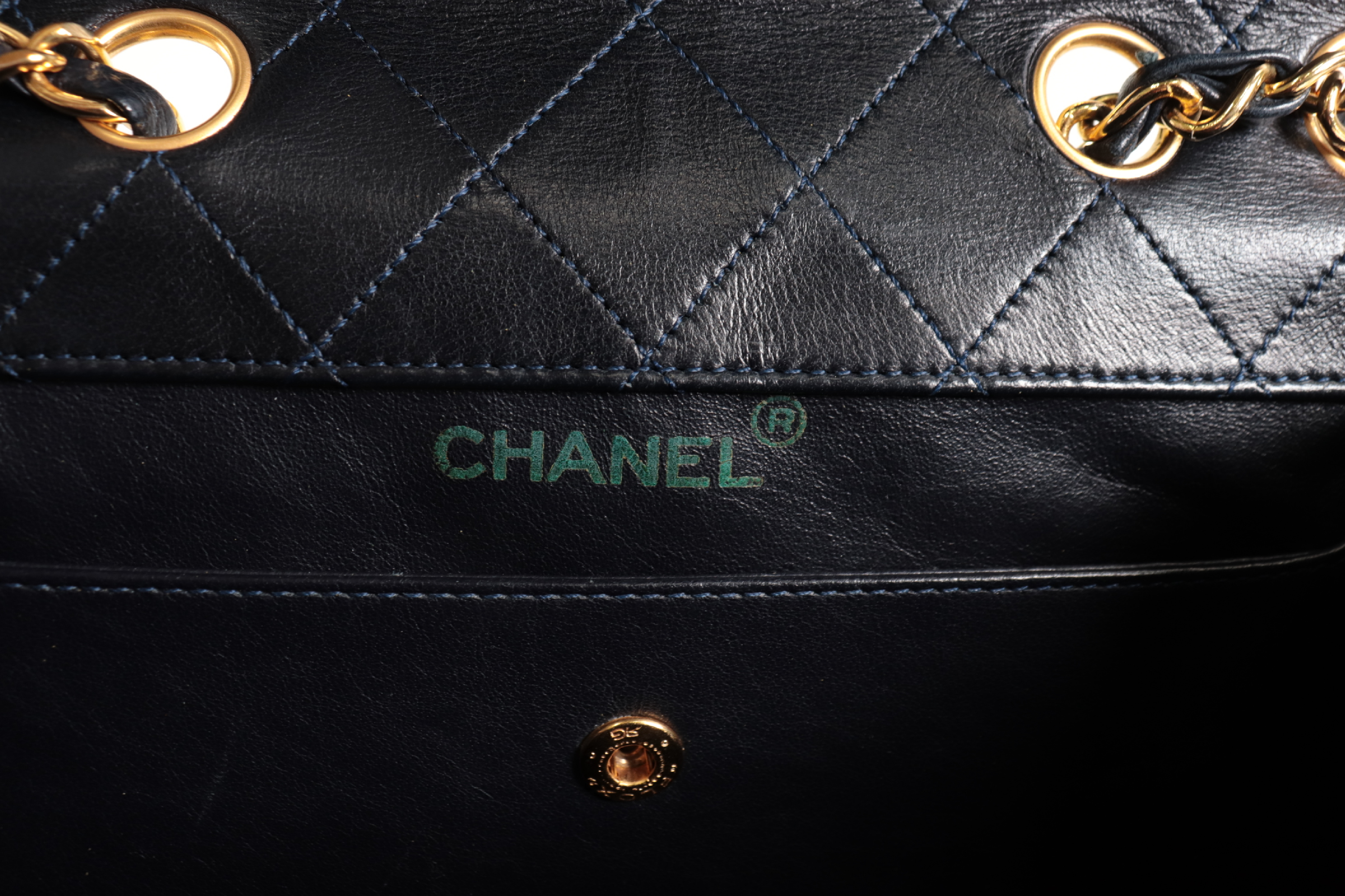 2.55 Bicolor Lambskin Trapezoid Chain Shoulder Bag (Series 1) Navy — view 8