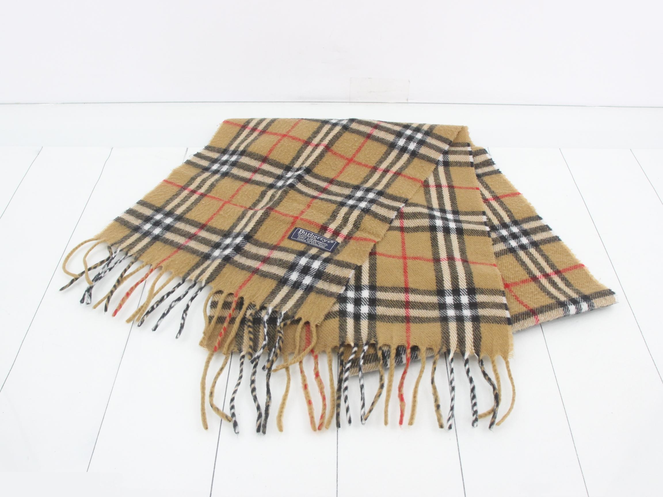 Tag attached, 100% cashmere check scarf — view 2