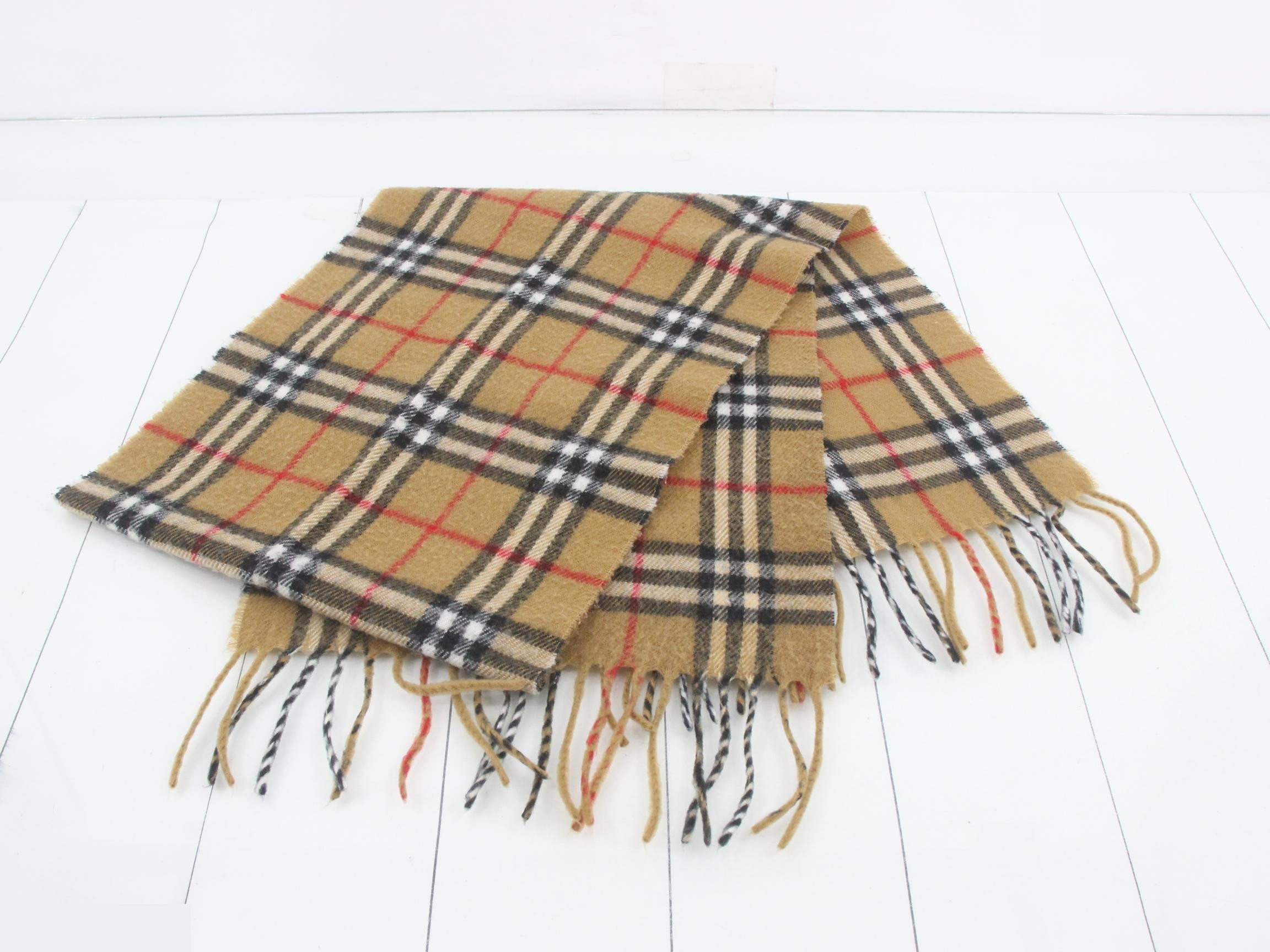 Tag attached, 100% cashmere check scarf — view 3