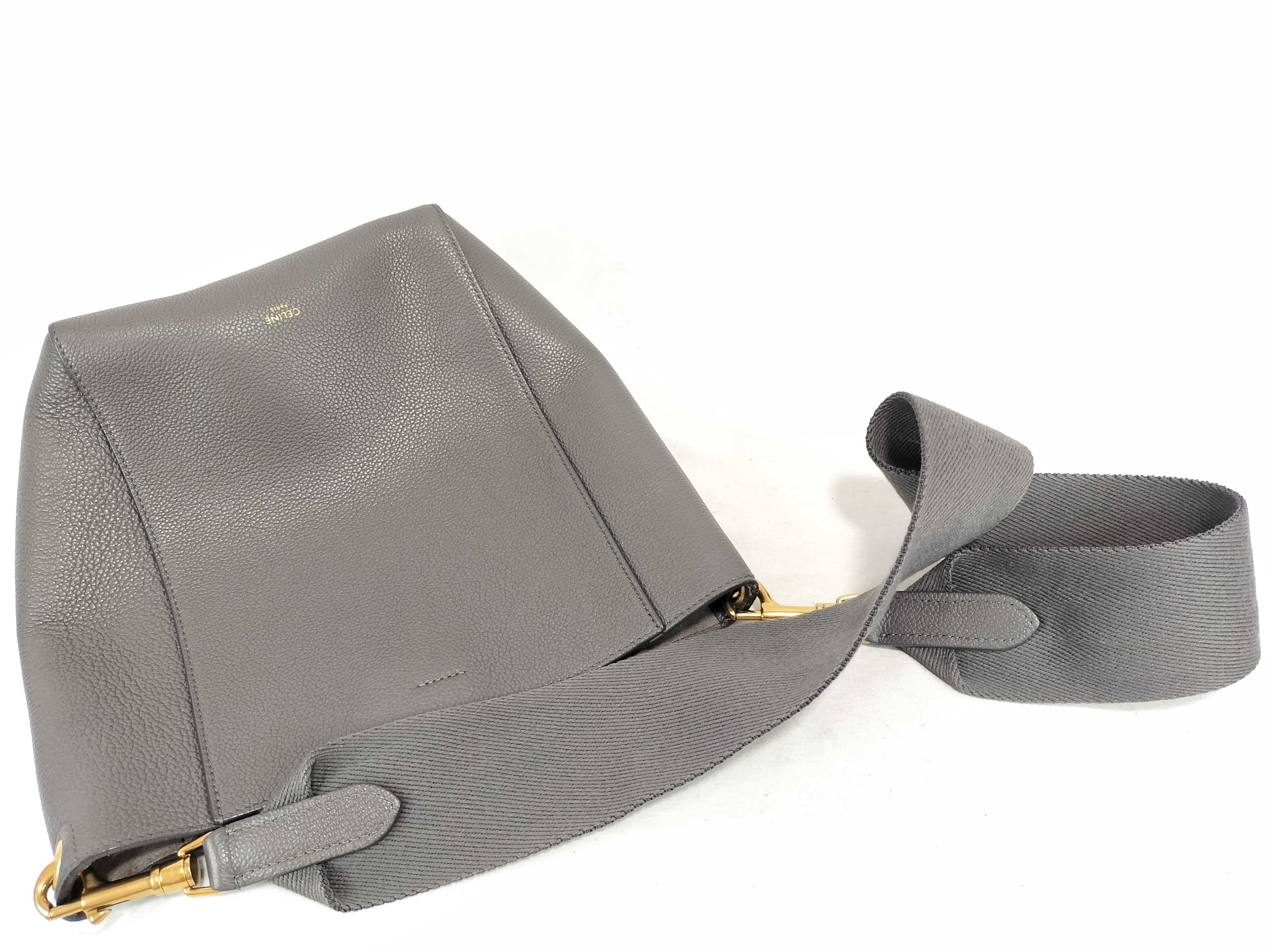 Sangle Bucket Small Leather Shoulder Bag, Gray Shoulder Bag — view 3