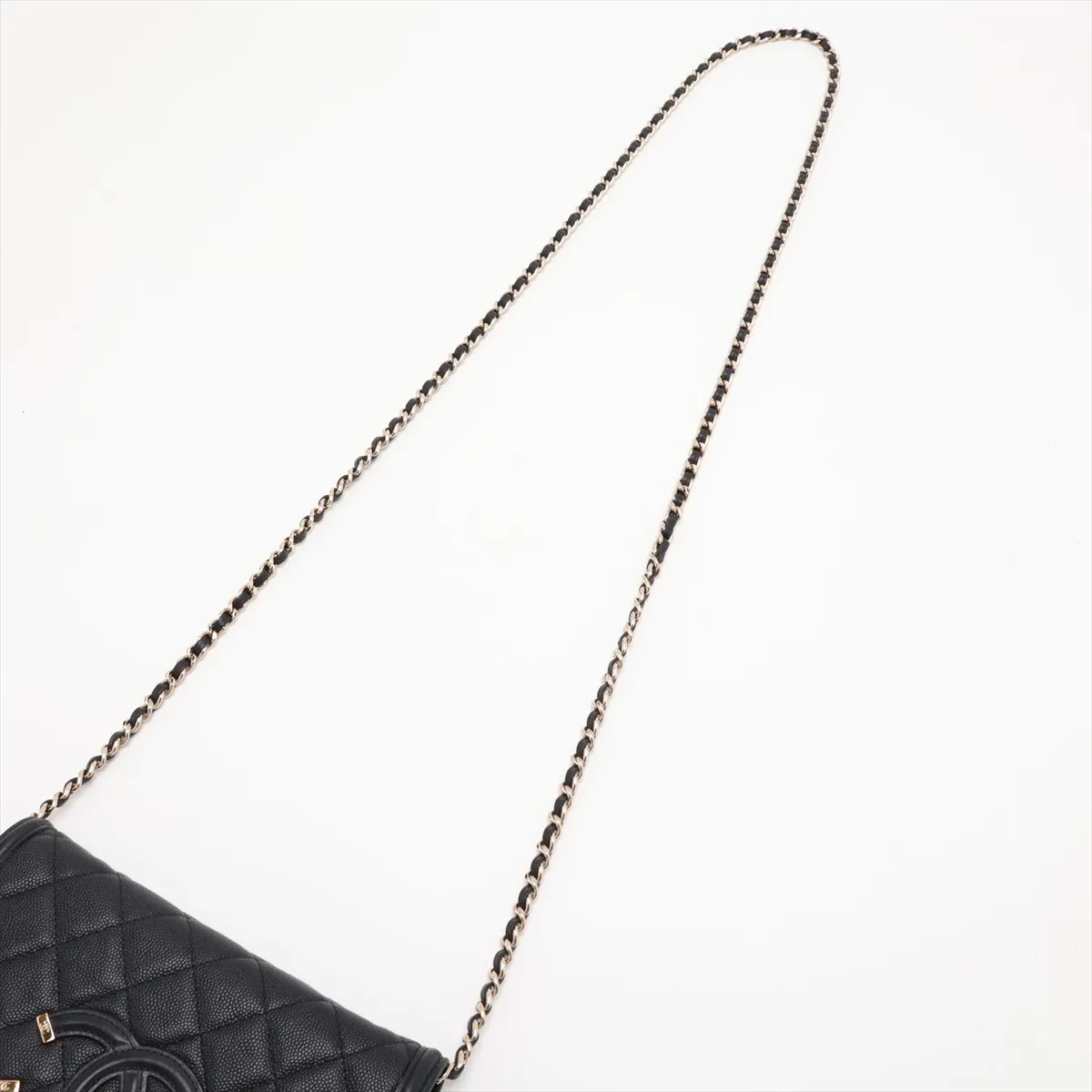 CC Filigree Caviar Skin Chain Wallet, Black with Gold Hardware, 28807709, serial number in the 28 range. — view 5