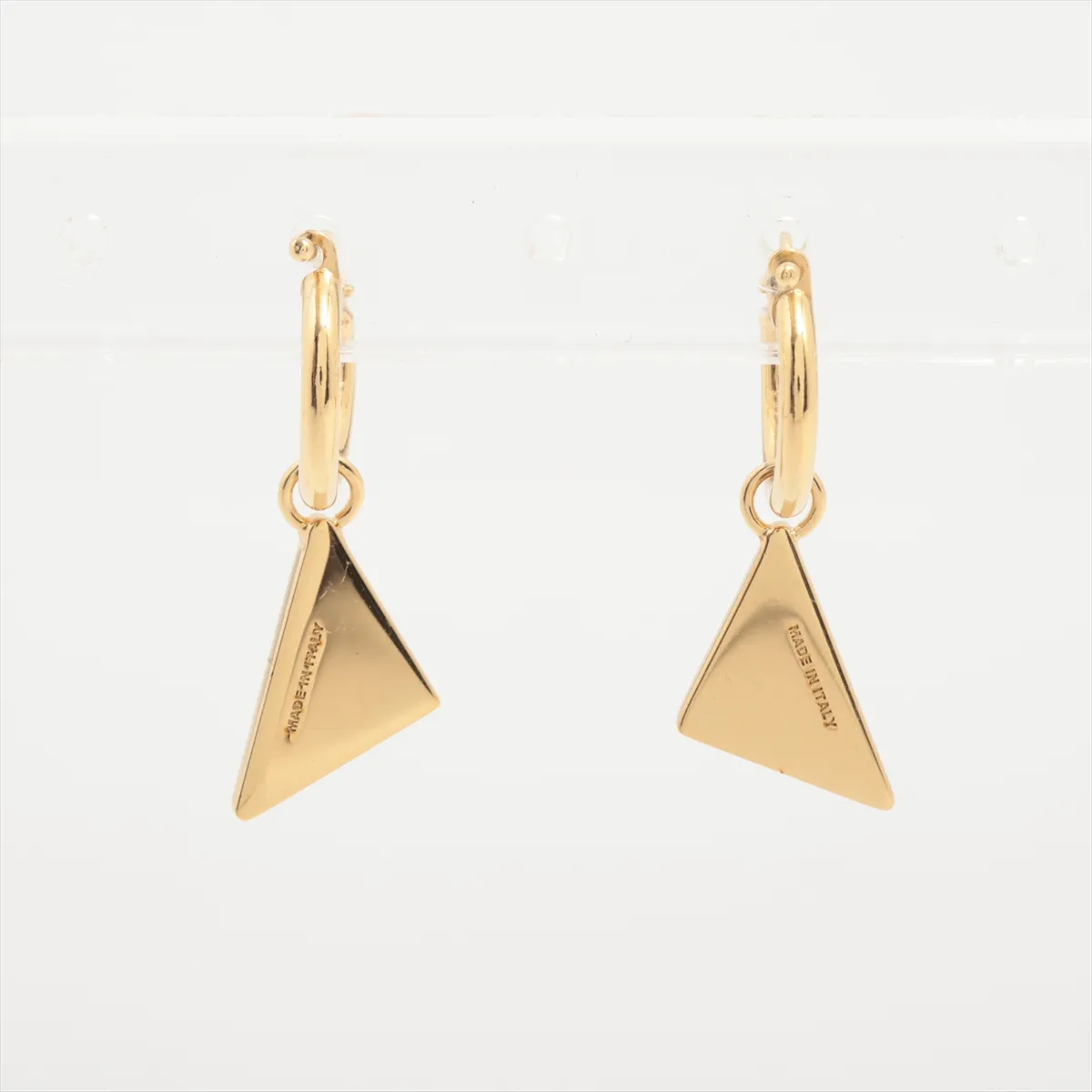 Triangle Logo Earrings (Pair) GP Gold x Black. Shows — view 2