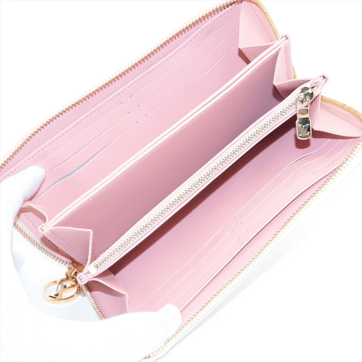 Monogram Embossed Zippy Wallet M82290 Beige x Pink Round Zip Wallet RFID Reactive — view 3