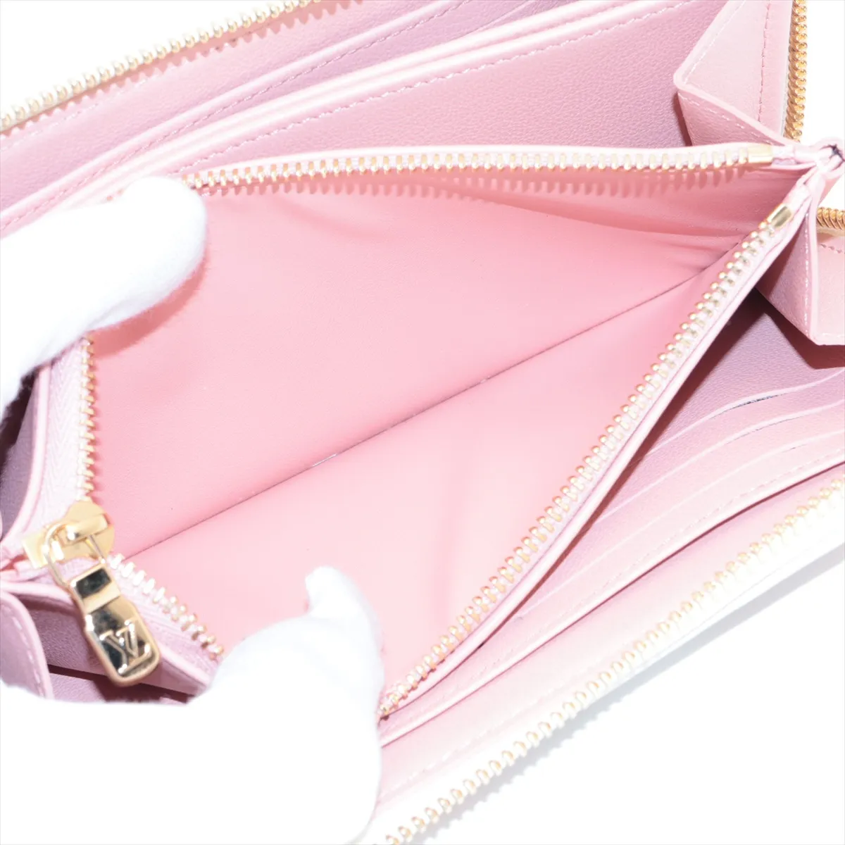 Monogram Embossed Zippy Wallet M82290 Beige x Pink Round Zip Wallet RFID Reactive — view 10