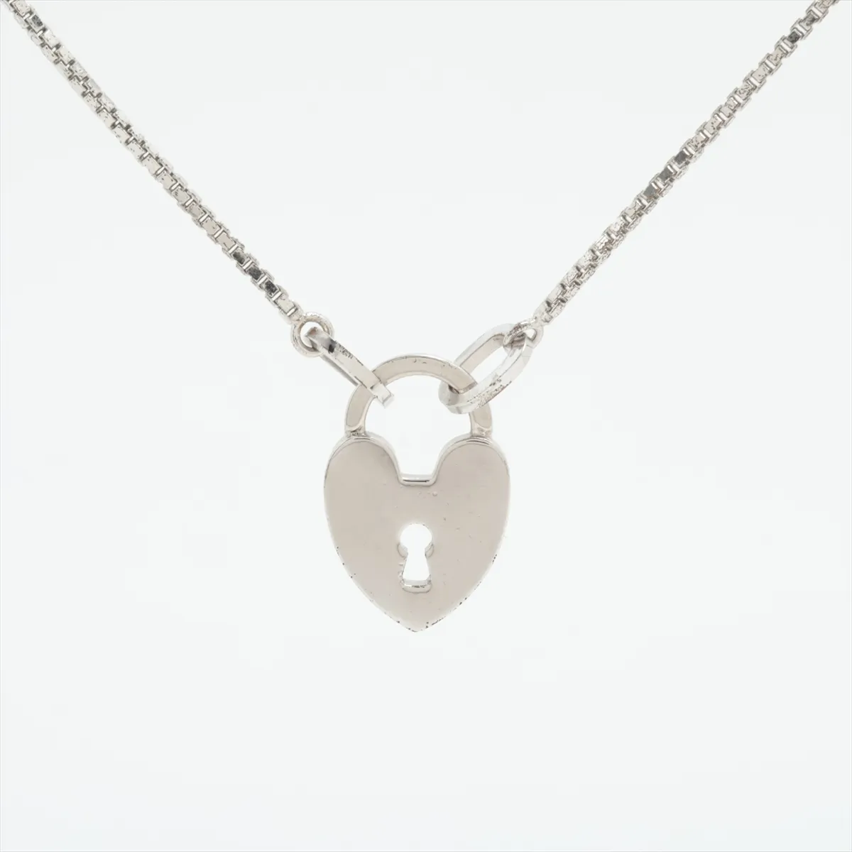 Heart Lock Necklace, Metal x Rhinestone, Silver, Dents,