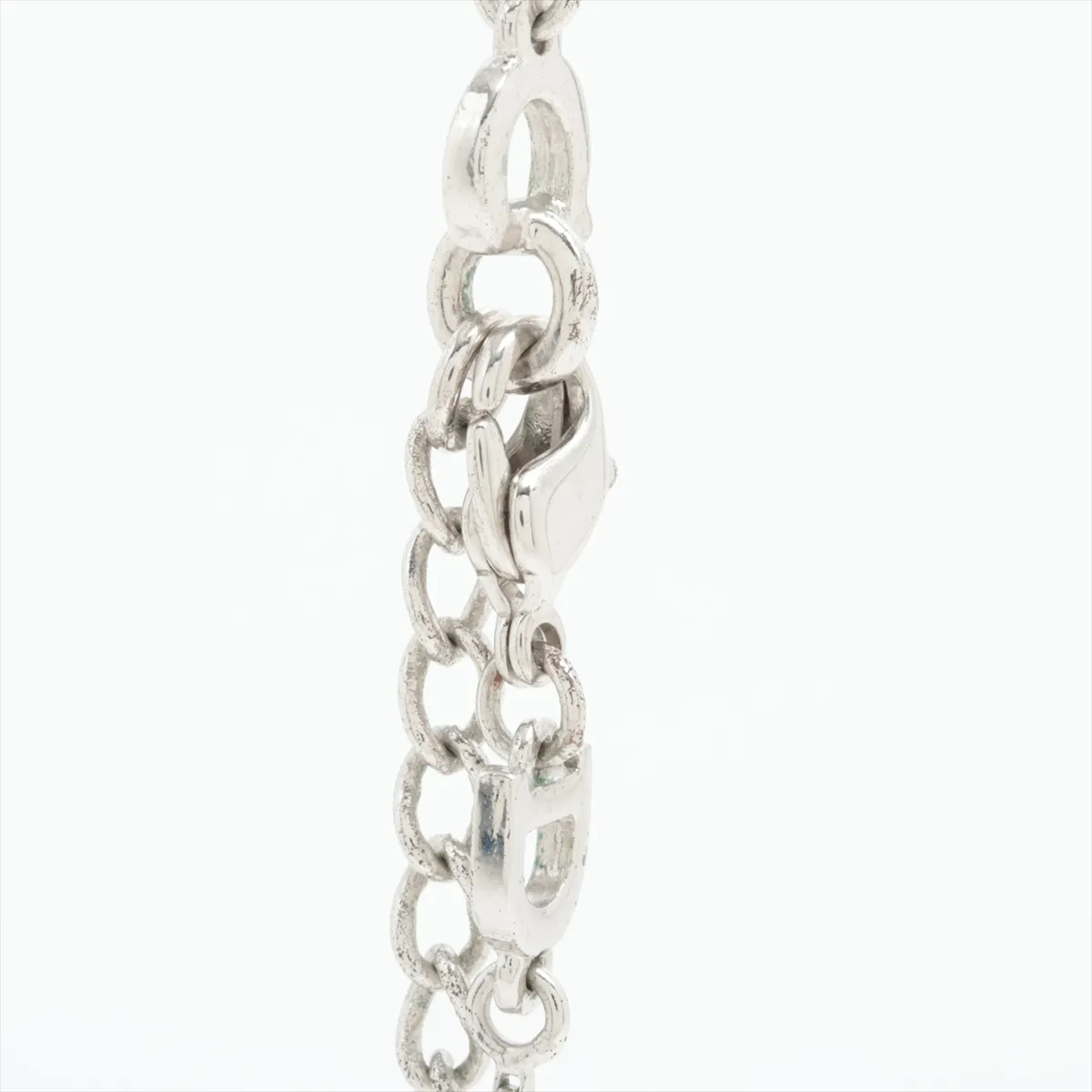 Heart Lock Necklace, Metal x Rhinestone, Silver, Dents, — view 3