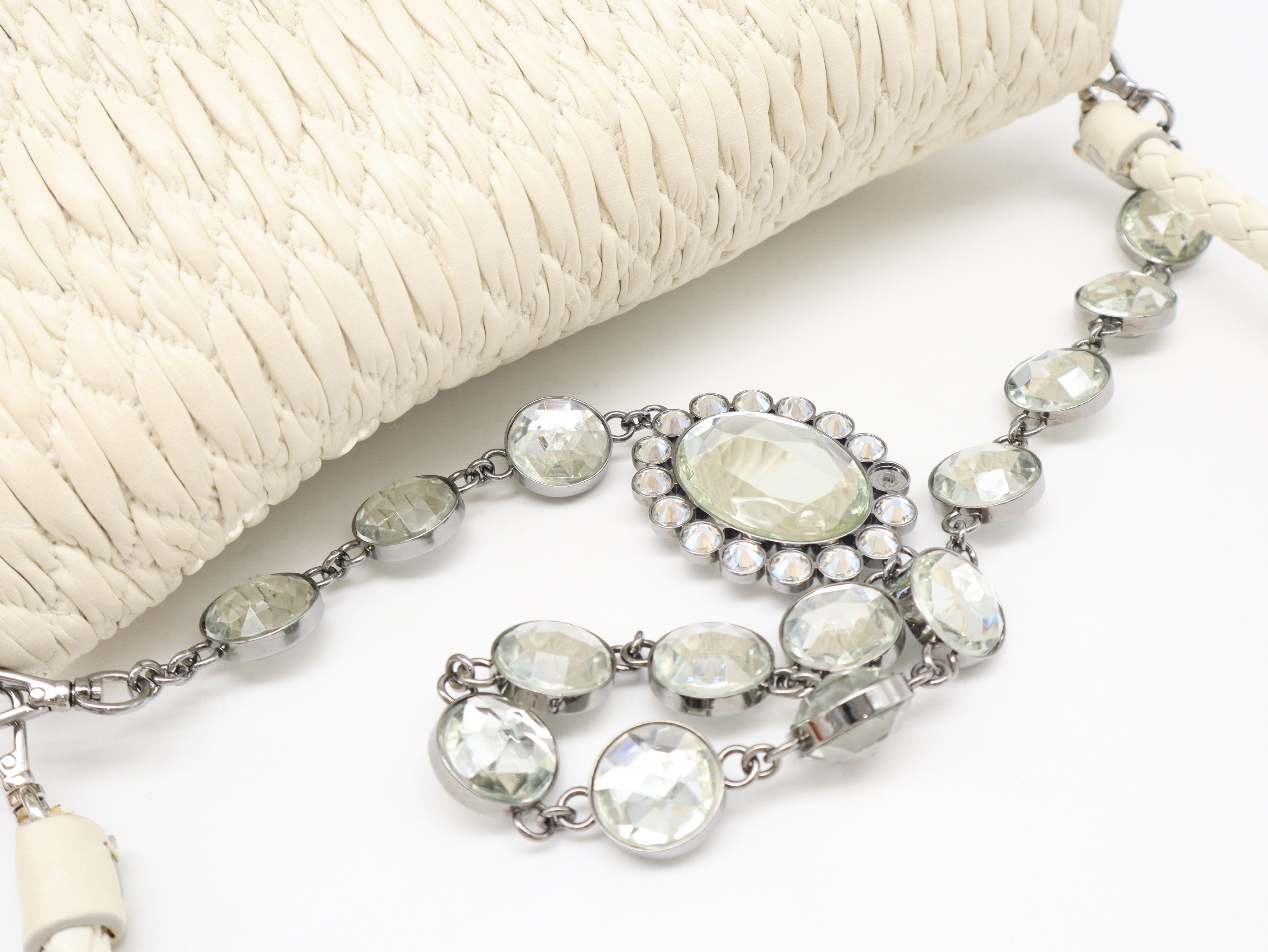 RP0233 Crystal Bijou 3-Way Clutch Bag, Leather, Ivory, with Box and Dust Bag. — view 6