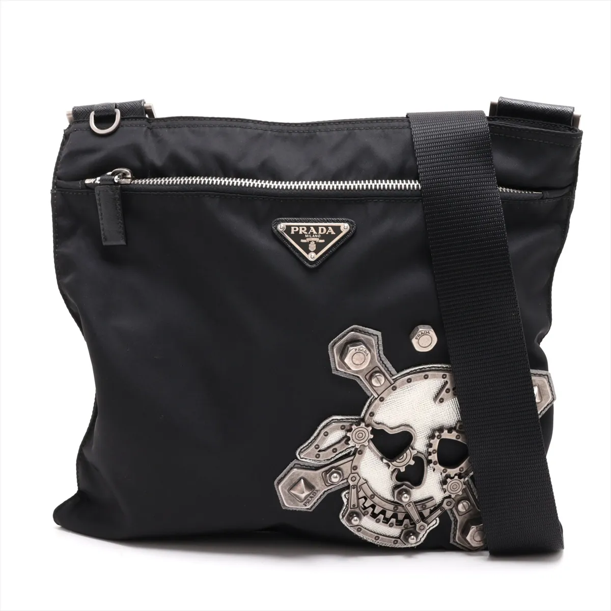 Tessuto Nylon x Leather Shoulder Bag, Black